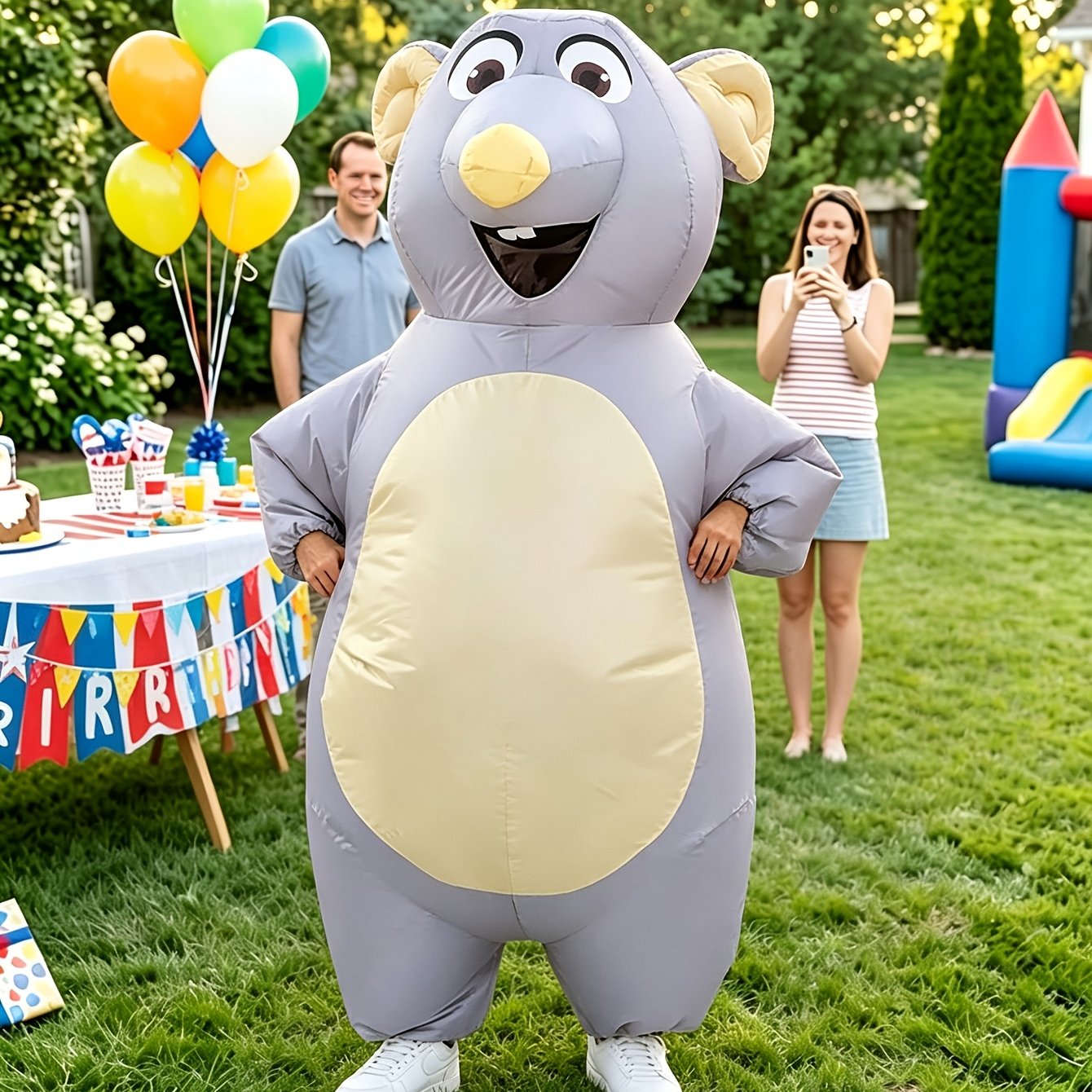 TEMU Mouse Polyester Inflatable Costume For Adults, Orange/gray Mouse-shaped Role-play Inflatable Costume Prop, Suitable For Halloween, Carnivals,