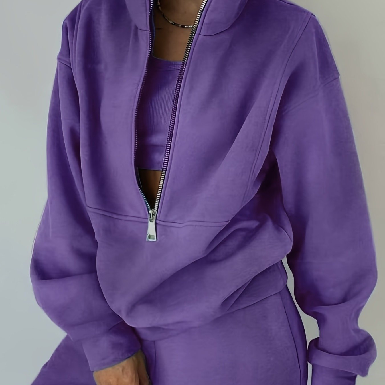 TEMU Women'-piece Set, Fleece Sweatshirt, Sporty Street Casual Fashion Set For Women