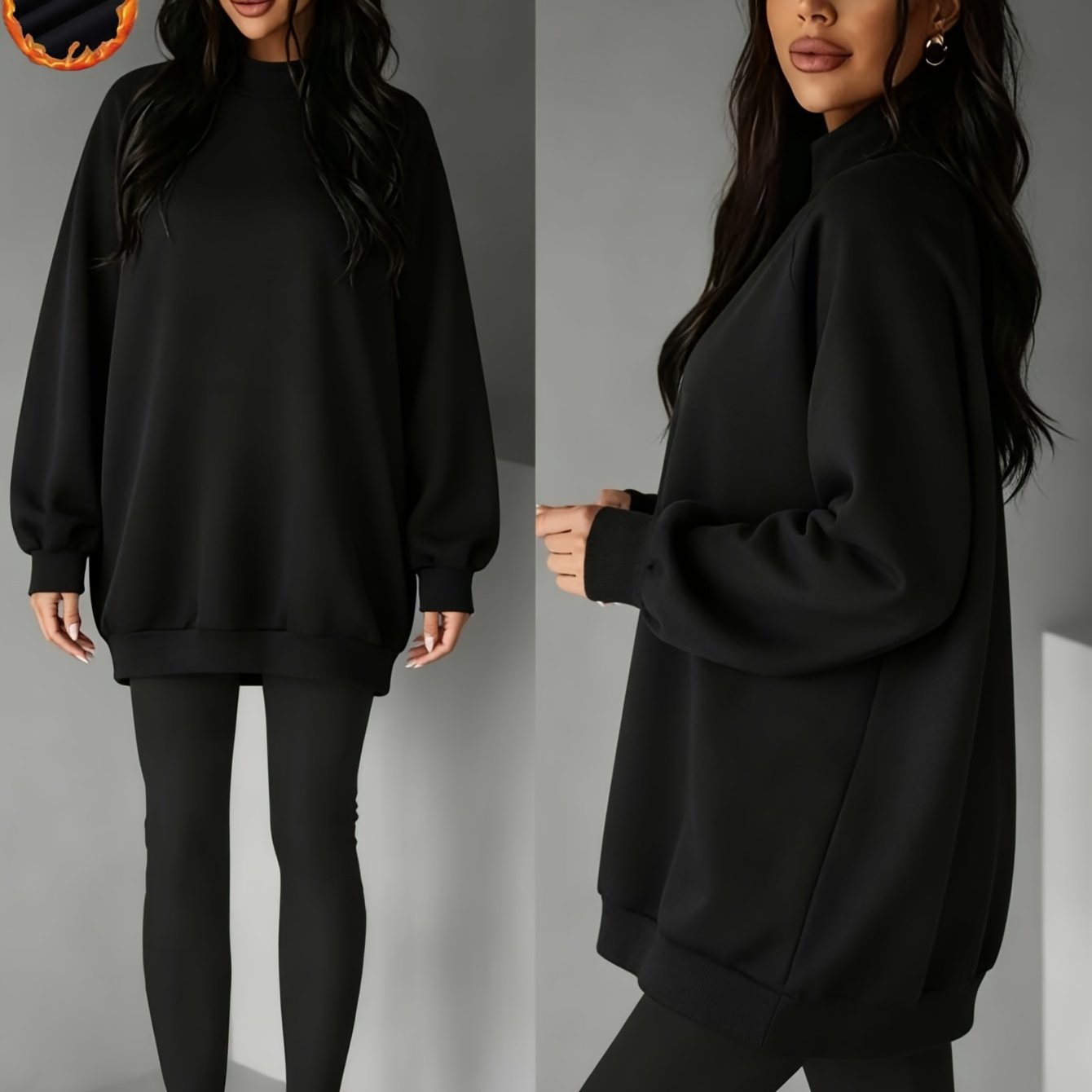 TEMU 1pc Autumn Winter Women's Semi-high Neck Long Sweatshirt, Casual Commute Street Slouchy Hip-covering Versatile Long Women's Top