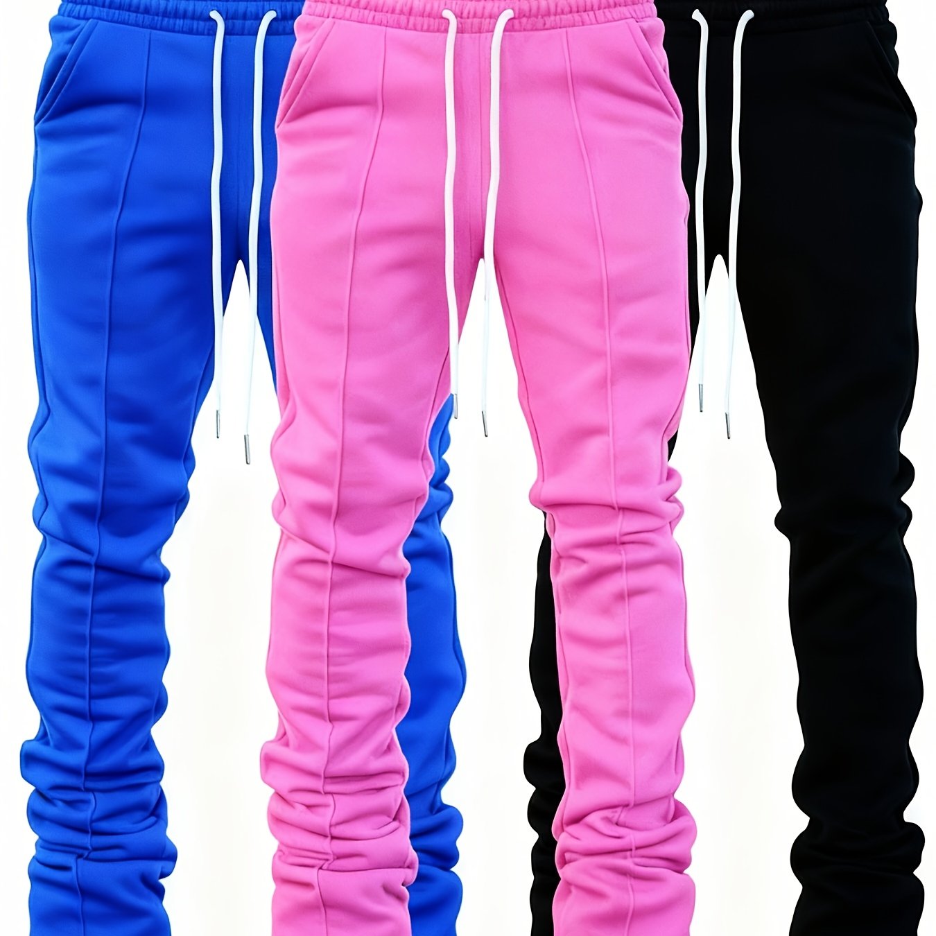 TEMU 3-pc Of Men's Trousers, 230 Grams, Front Center Stripe Flared Trousers, Twill Breathable, Anti-wrinkle, Slightly Elastic, Trendy Brand Pants,