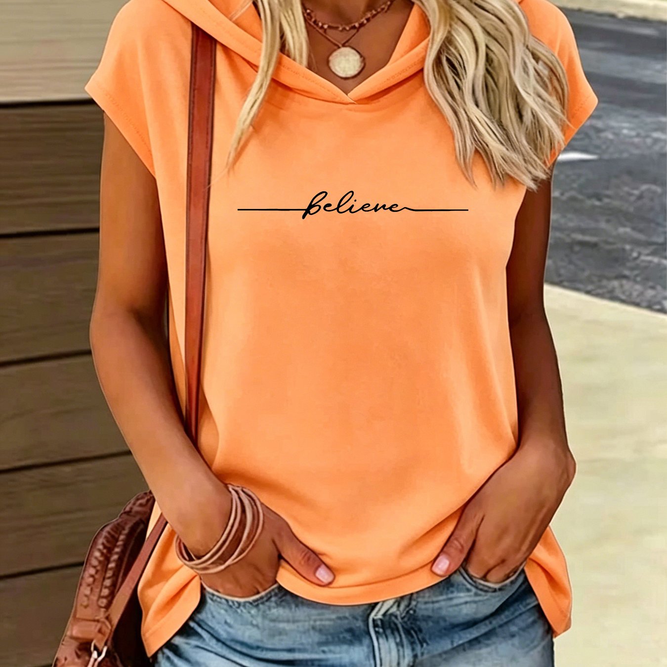 TEMU Believet-shirt For Women - Casual Short Sleeve Asymmetrical V-neck Top With Cursive Print, Relaxed Fit Summer Breathable Tee, Perfect Gift For