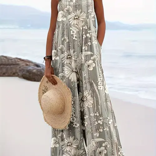 bonbon spring style loose womens floral print overalls jumpsuits and rompers for women
