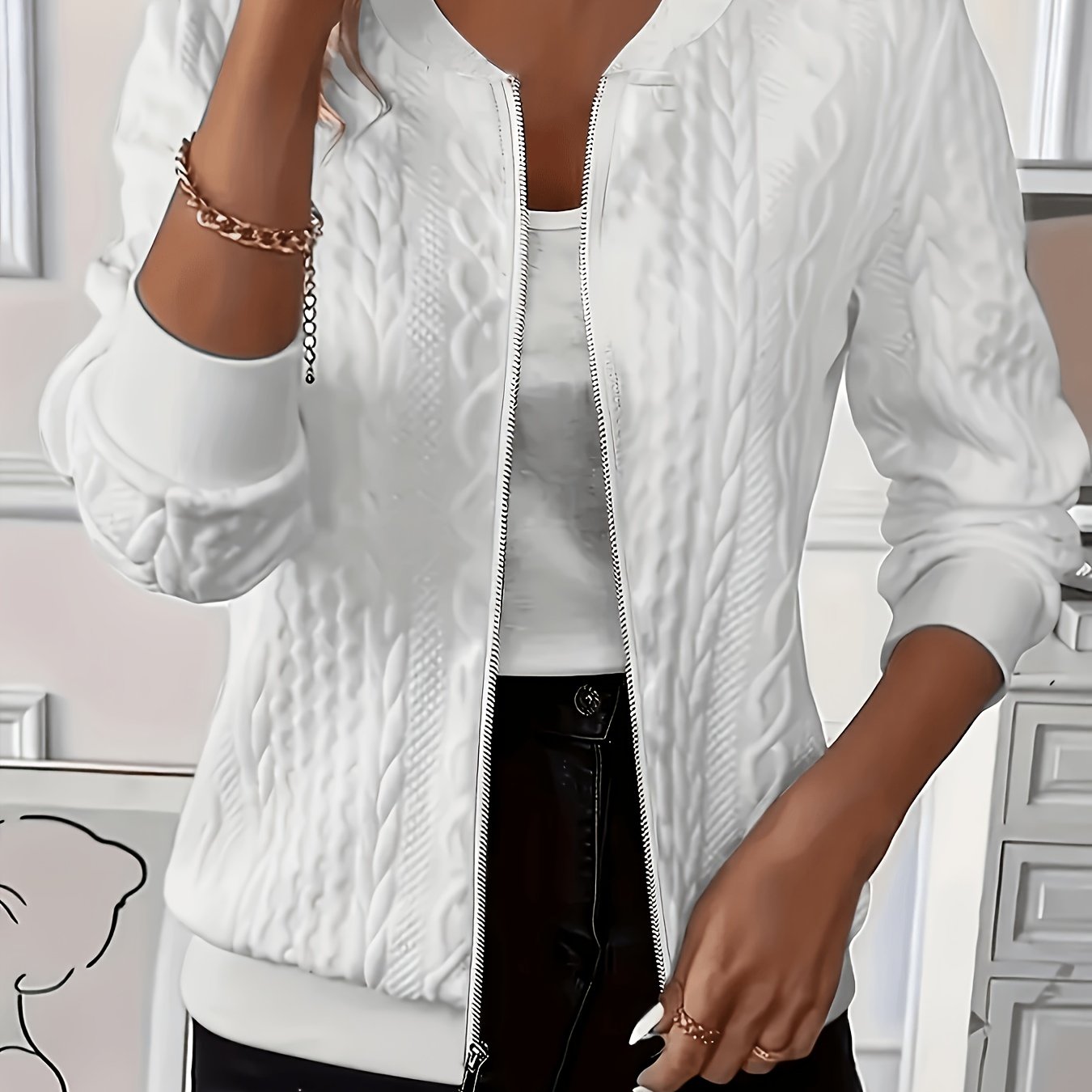 TEMU Long Sleeve Baseball Collar Women's Zipper Jacket