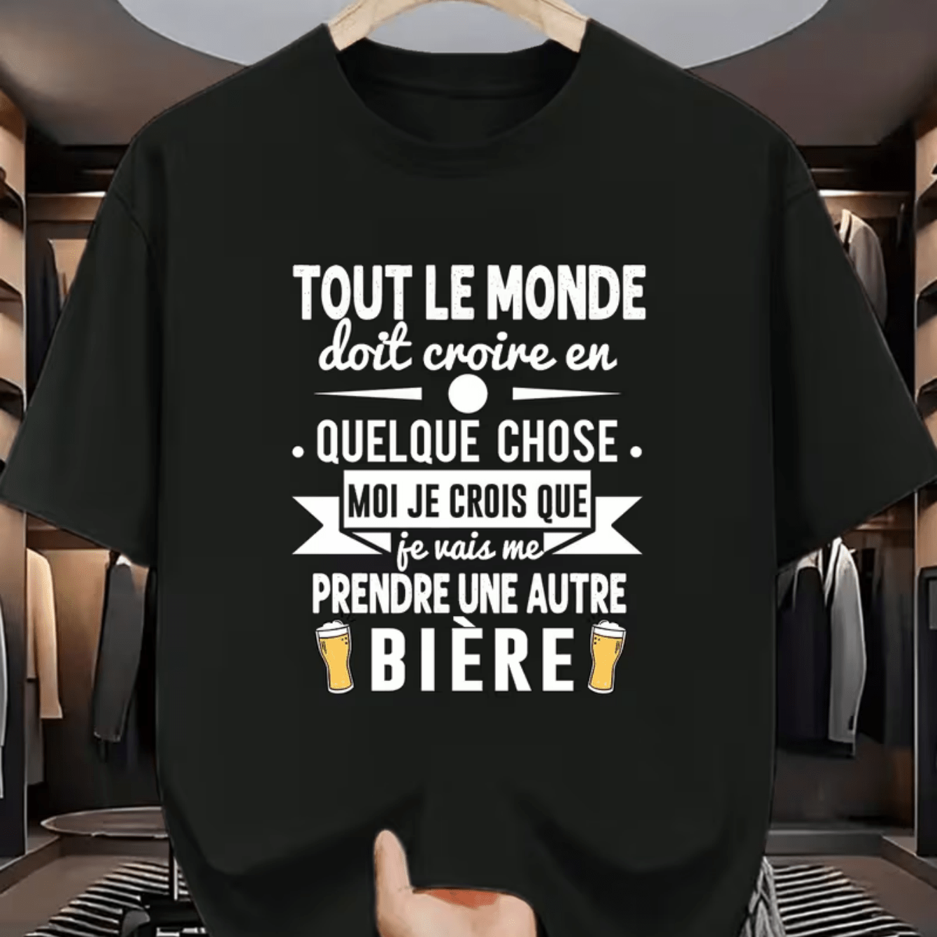 TEMU T-shirt humoristique sur - "Prends une bière" - T-shirt décontracté à manches courtes et col rond /blanc/jaune, adapté pour l'été, lavable en