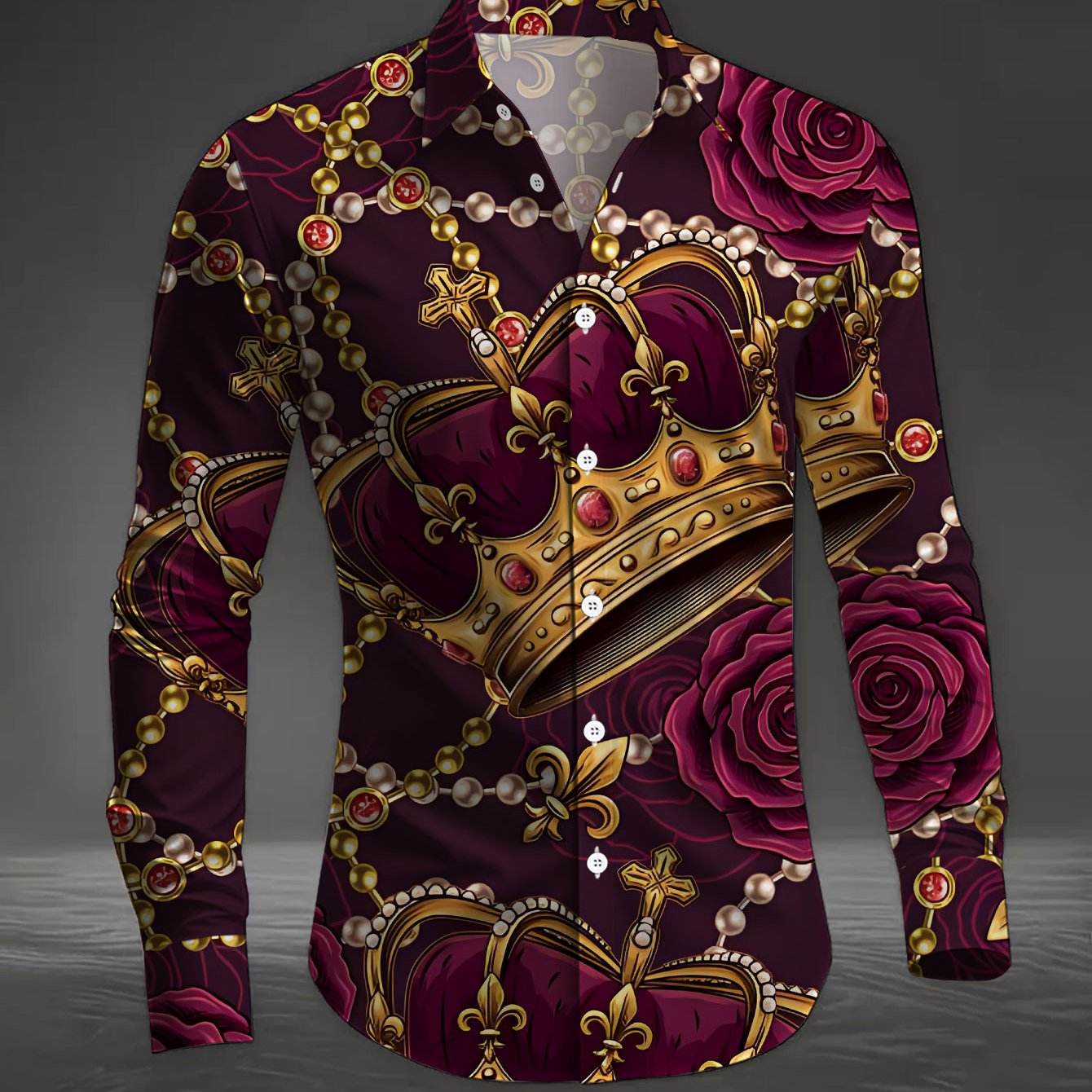 TEMU Casual Fashion Men's Long Sleeve Printed Shirt Carnival Size Collared Shirt Men's Button-up Print Versatile Regular Fit Formal Men's Shirt Deep