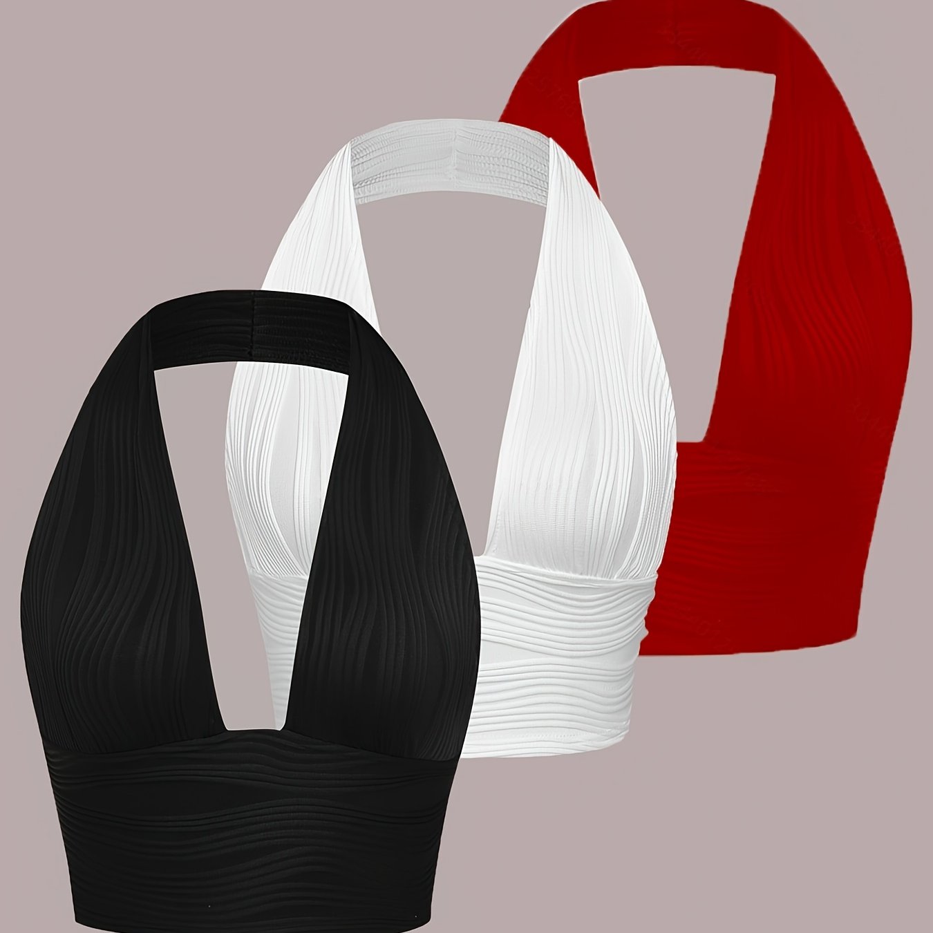 Image of Three-piece Set Of Fashionable Halter-neck Tops For Women, Suitable For Layering Or Wearing As Outerwear