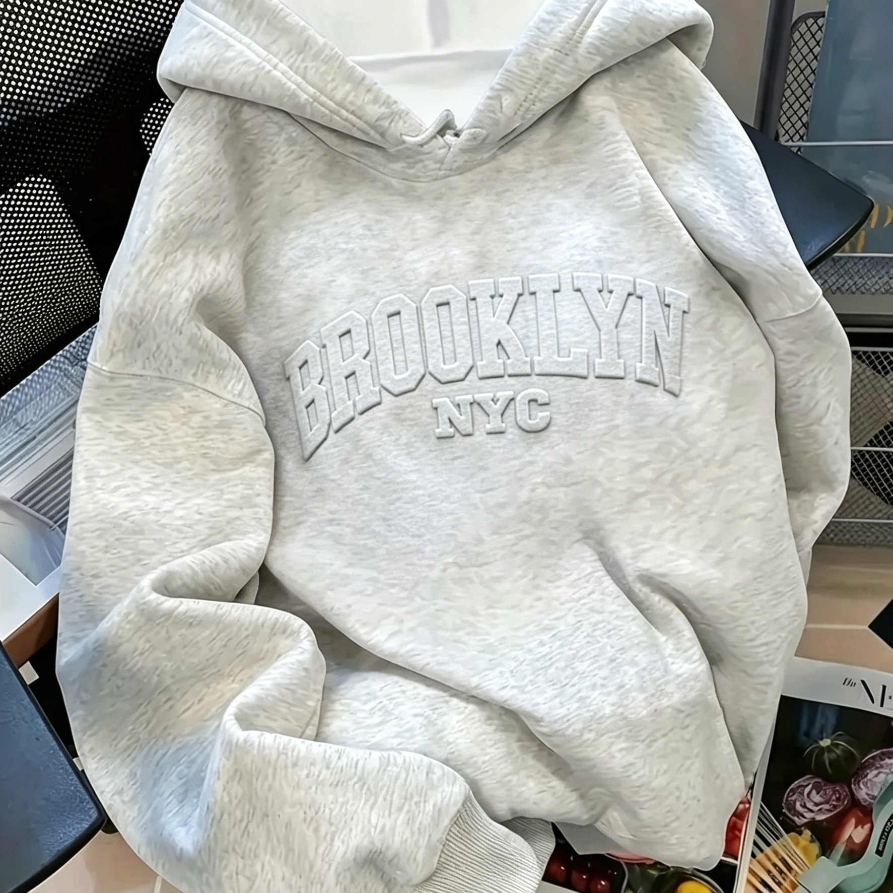TEMU Women's Casual Long-sleeve Hooded Sweatshirt With Embossed Letter Print And -lined For
