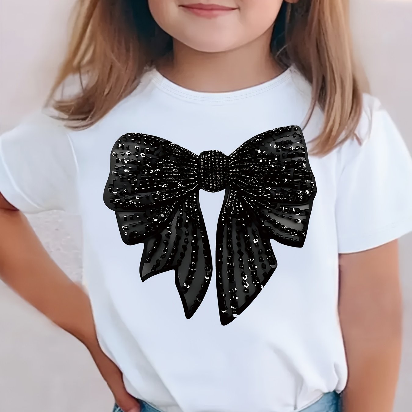 Elegant And Exquisite Bow Pattern Printed T-shirt, Trendy Round Neck Short Sleeved T-shirt, Casual And Comfortable T-shirt