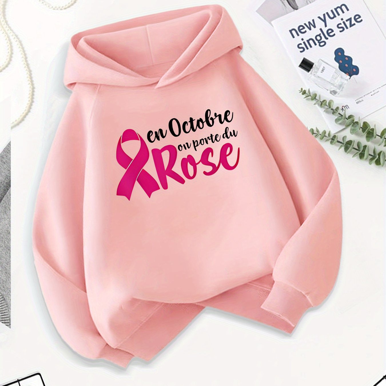 TEMU Pull poches tendance pour femme, mode polyvalente, avec de sensibilisation au du sein imprimés par gaufrage à chaud. Donnez de l' à