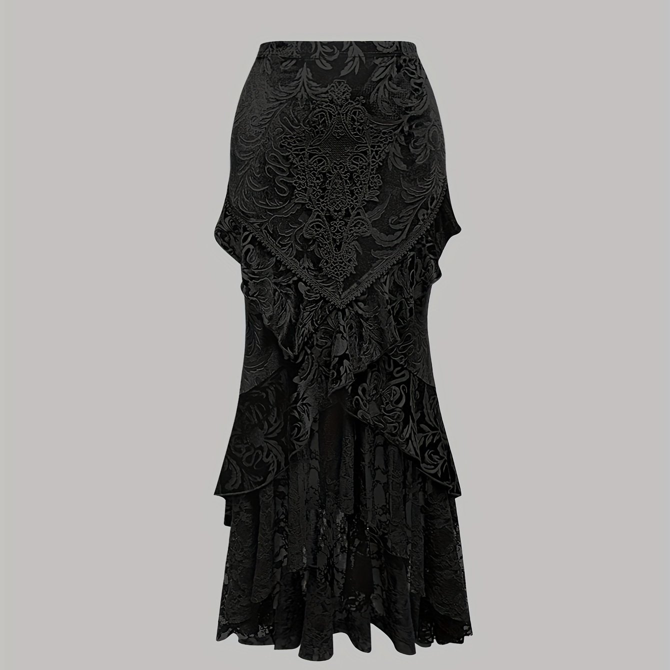 TEMU Gothic Elegant Luxurious Court-style Lace AppliquÃ© Decorated Skull Embossed Velvet With Lace Hem Women's Mermaid Skirt.