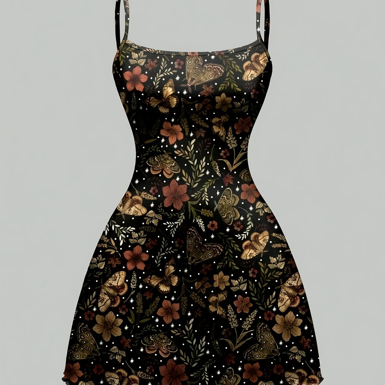 TEMU Robe Mini Élastique Imprimée Intégrale avec Palmier, Lune et Étoiles pour Femmes - Style Fairycore Hippie pour Vacances