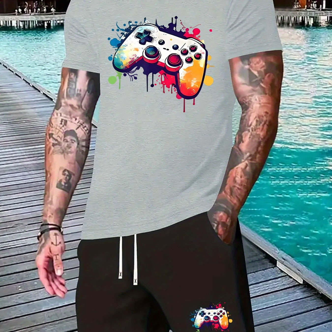 TEMU Men's Stylish Casual Two-piece Set, Featuring A Round-neck Short-sleeve T-shirt And Drawstring Shorts, Perfect For Spring And Summer Sportswear