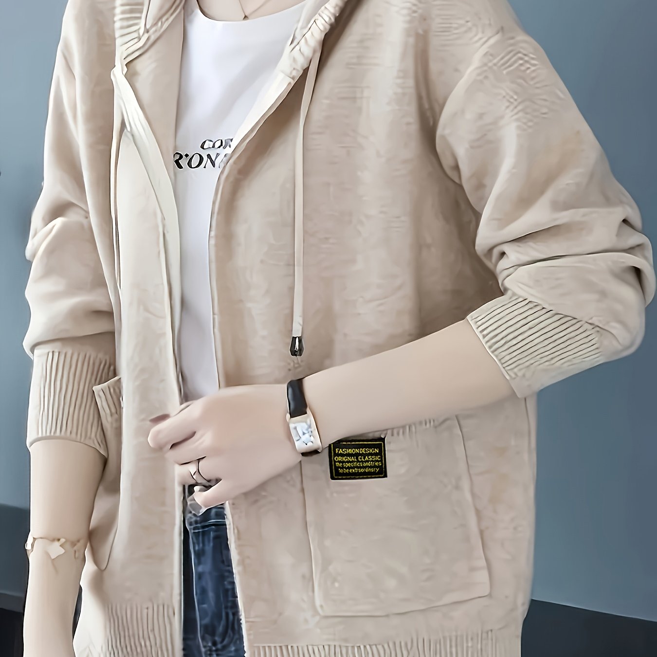TEMU Women's Cardigan, Lazy Style Sweater Coat For Spring And Autumn, Loose Fit Hooded Top