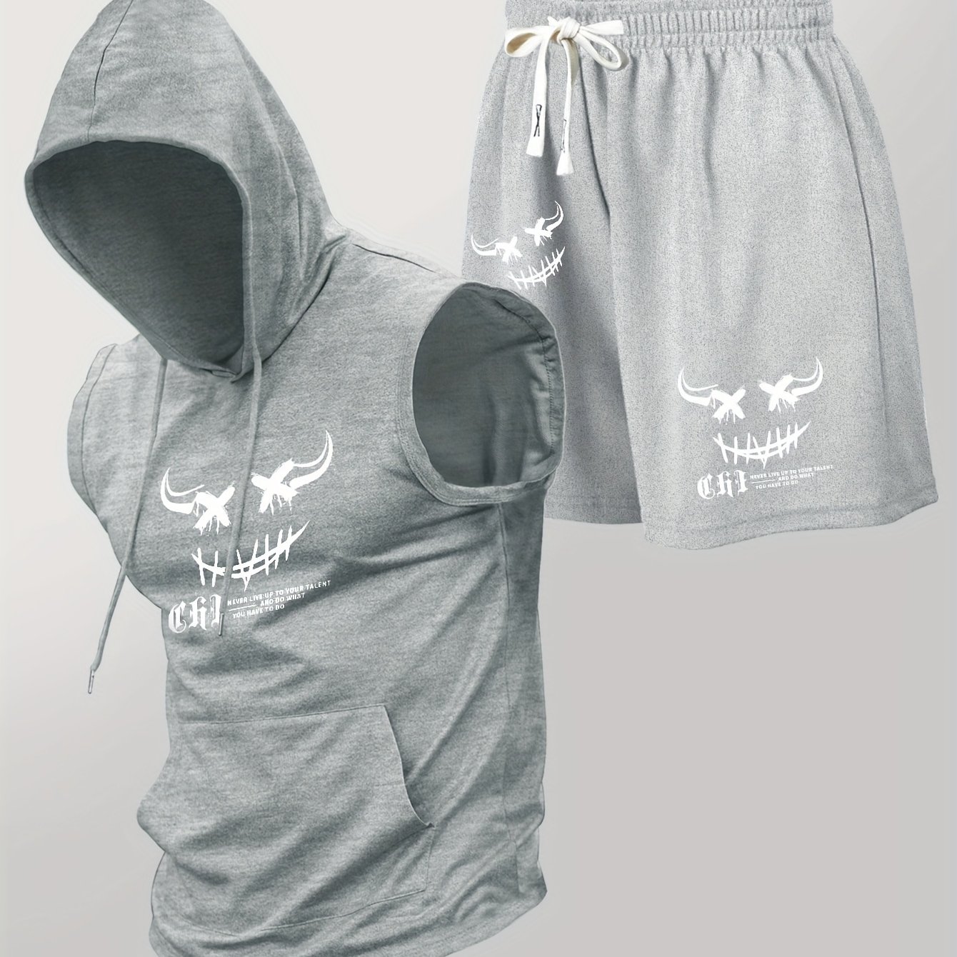 TEMU Men's Trendy Sports Hoodie Vest And Shorts Set