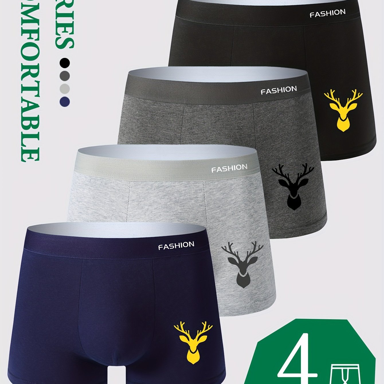 Image of 4-pc Of Men's Underwear, Men's Boxer Briefs, Youth Moisture-wicking, Breathable, Elastic Underpants, Men's Boxer Shorts, Sports