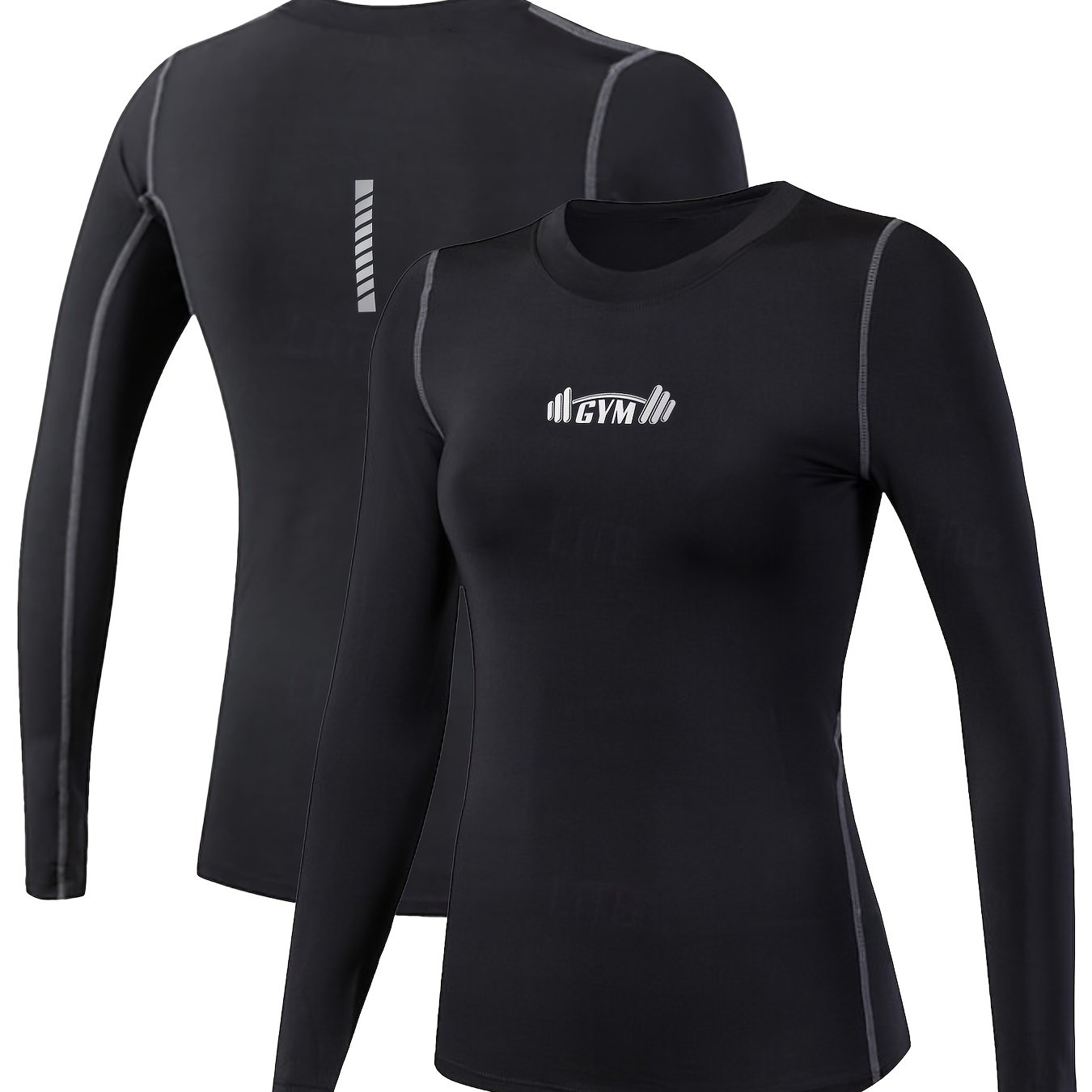 TEMU Women's Quick- Training Long Sleeve Letter Print T-shirt Yoga Stretchy Top, Activewear Top, Gym Wear, Casual Activewear, Sporty Design, Quickdry