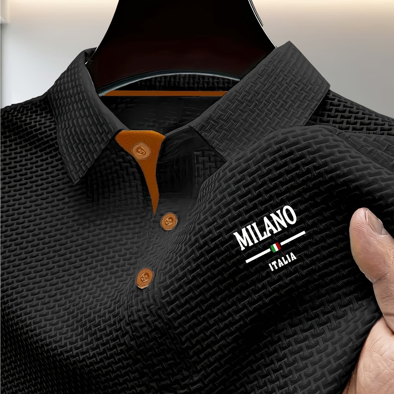 TEMU Italian Pattern Print Men's Lapel Shirt, High-end Quick-dry Short-sleeve T-shirt, Summer Sports And Casual Top, Suitable For Beach, Camping,