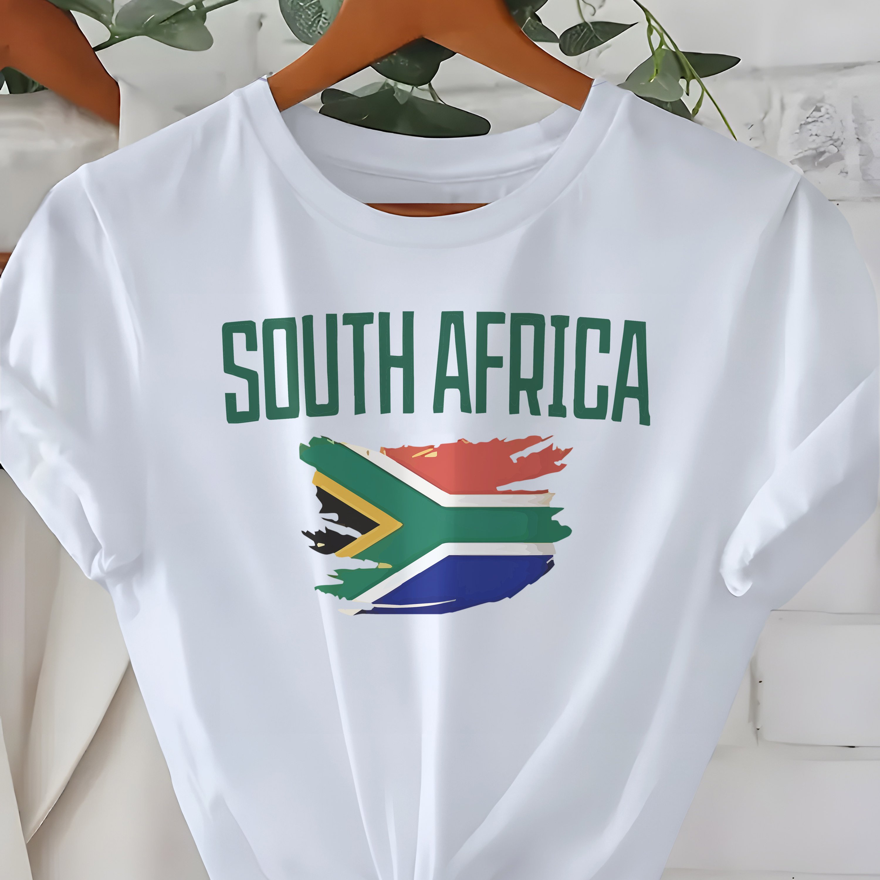 TEMU South Africa Flag T-shirt Short Sleeve Crew Neck Casual Top For Summer & 's Clothing