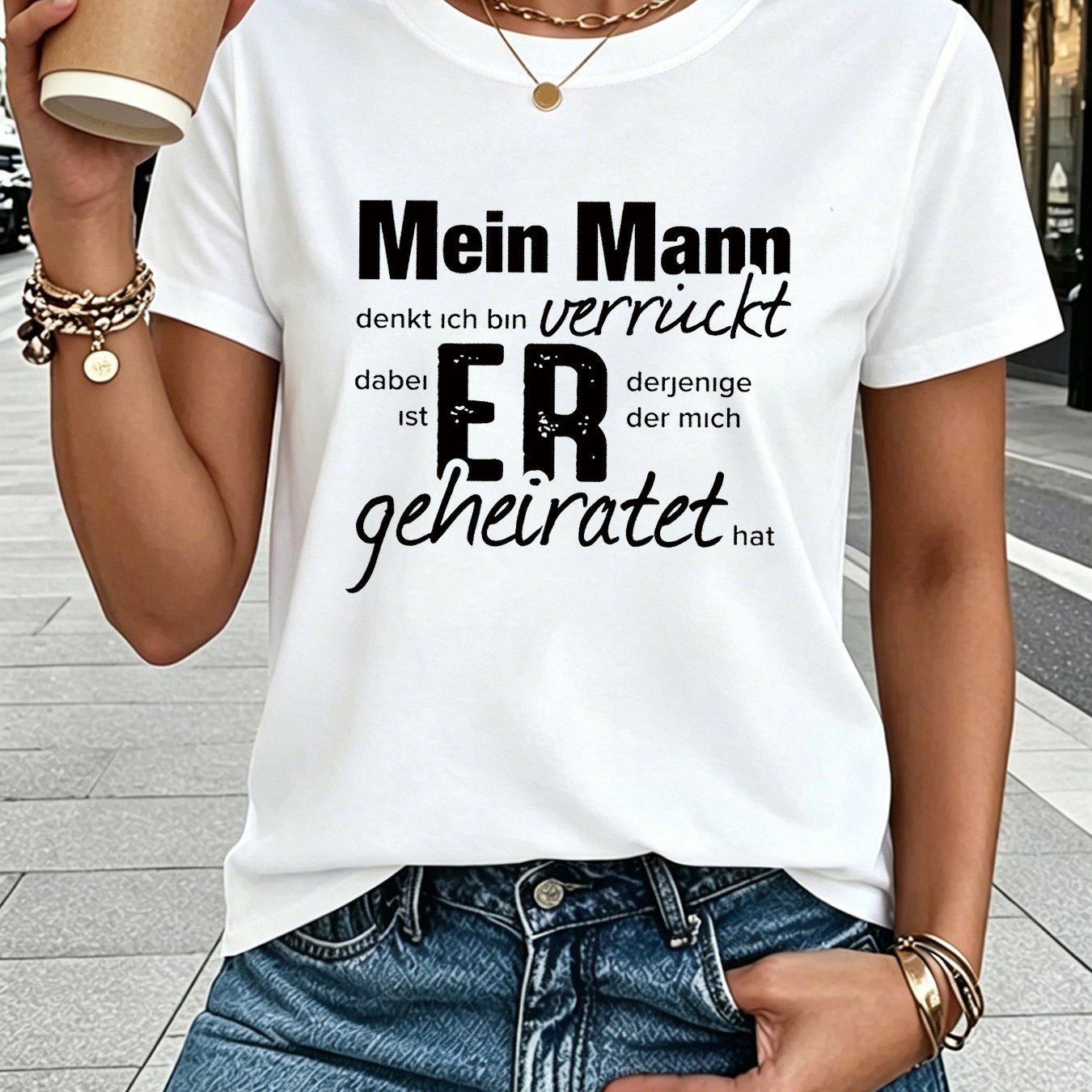 Size, My Husband I'm Crazy Letter Print Size Women And Men's T-shirt, Short Sleeve Crew Neck Casual Top For Summer & Spring, Women And Men's Clothing