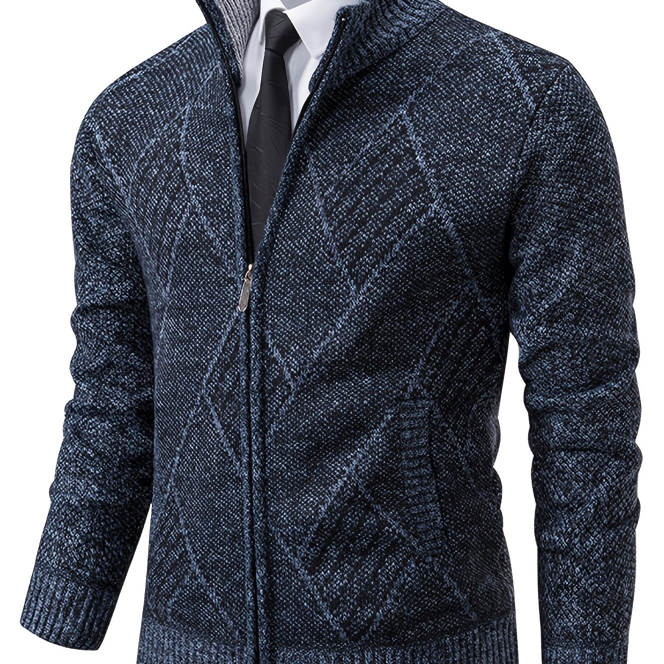 TEMU Cardigan Pull Nouveau Style Automne Hiver Polaire Épais Col Montant Tricot Haut Vêtement Décontracté Homme Vêtement d'Extérieur