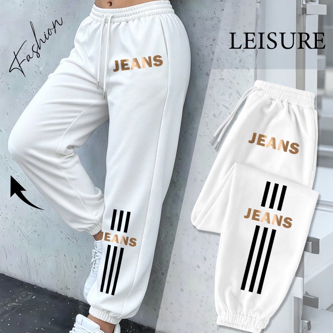 TEMU Women' Vintage Jogger Pants - Vertical Stripe Letter Print Tapered, Loose Fit Tummy Track Pants Suitable For,, Casual Attire, Machine Washable