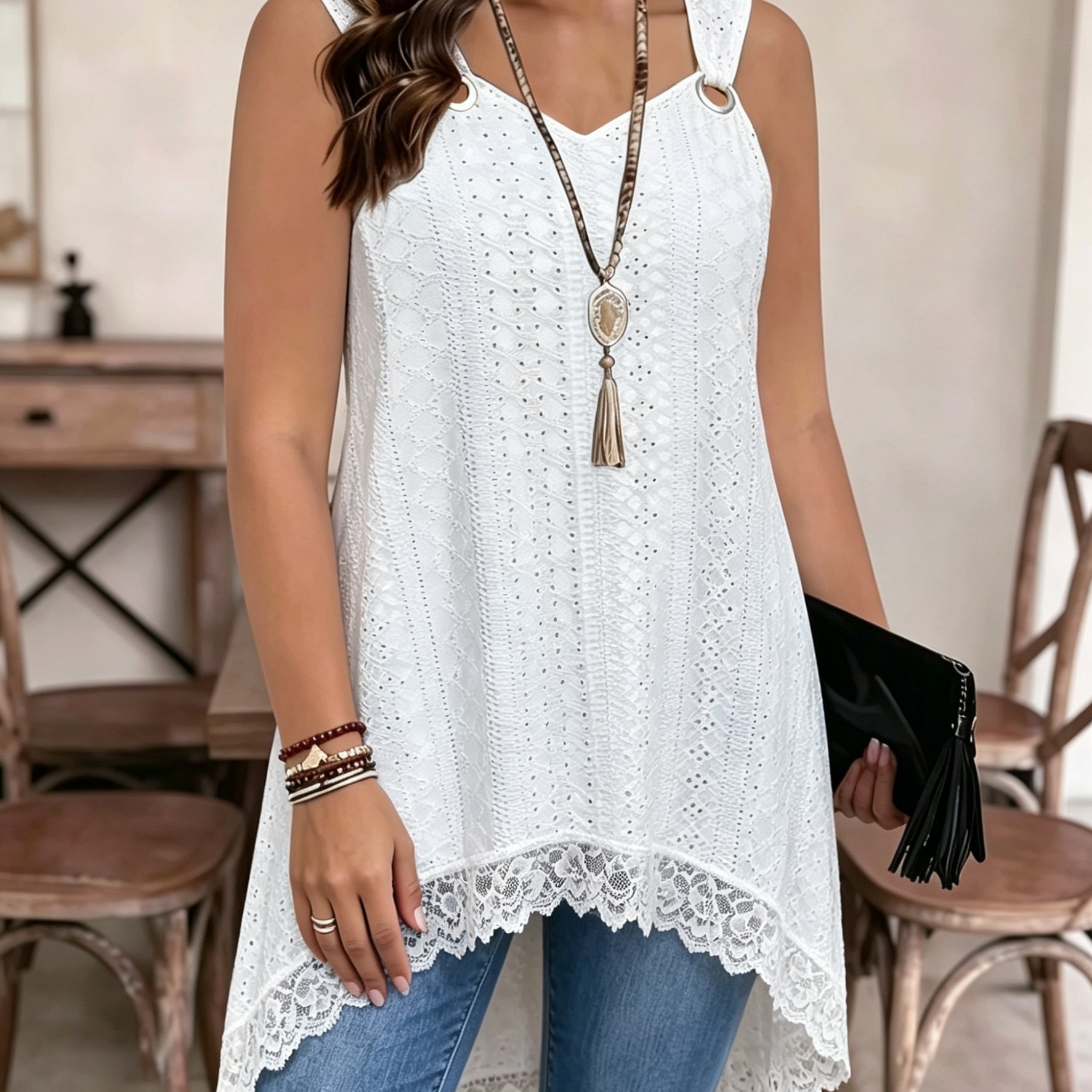 TEMU Plus Size - Plus Size - Women's Top Camisole Plus Size Women's Clothing Elegant Party Vacation Fashion Short Front Long Back Asymmetrical Hem