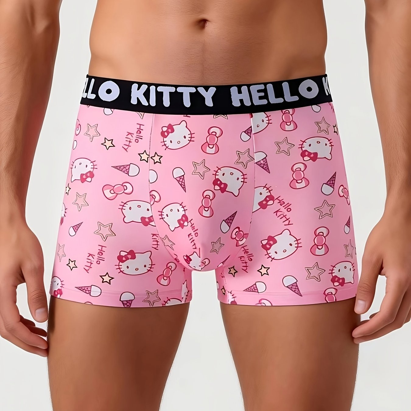 Image of 1pc Men's Breathable Boxer Briefs, Cartoon Print, Hello Kitty Fashion Waistband, Suitable For Home And Casual Daily Wear