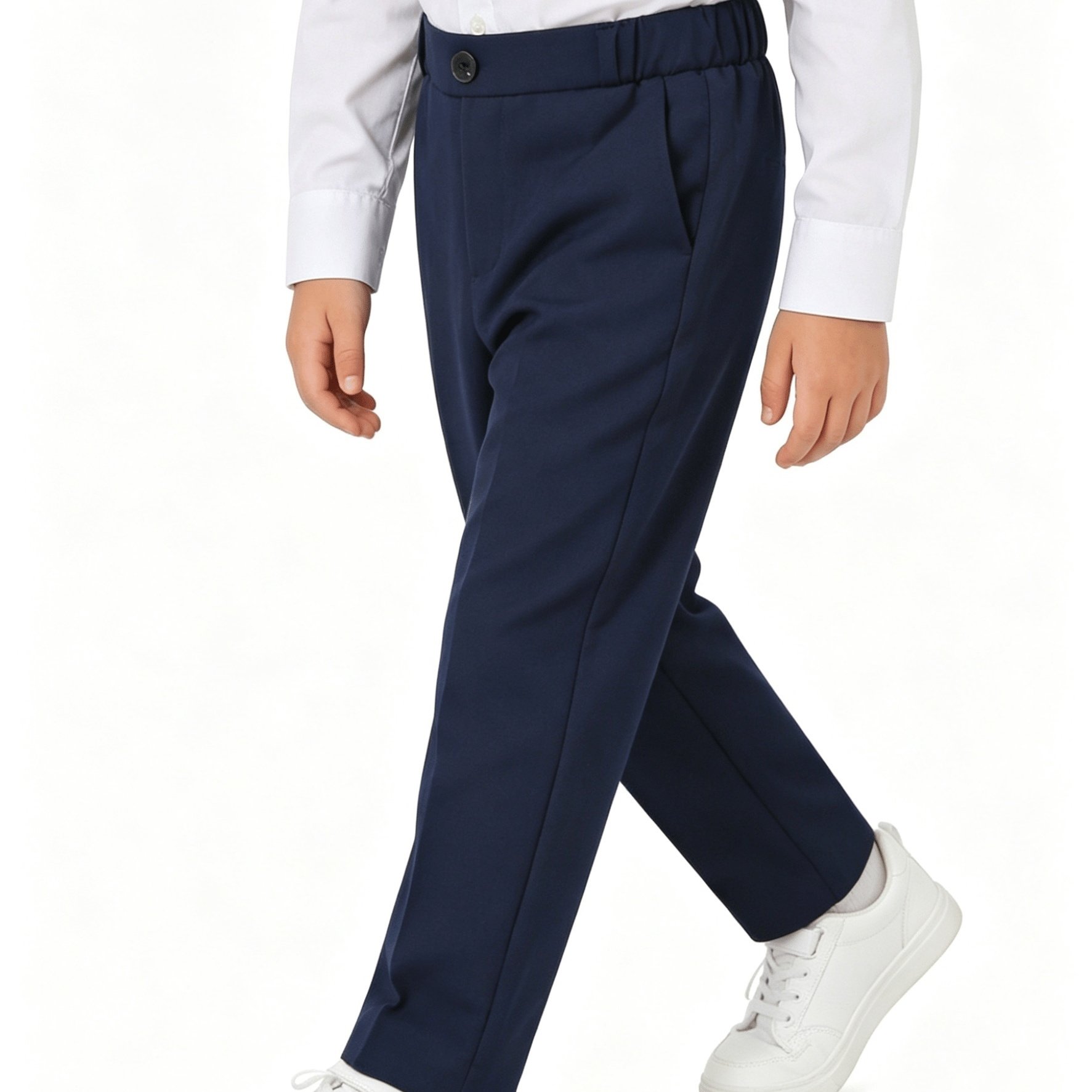 TEMU Boys' Blue Casual Trousers, Stretch Waistband Long Pants, Anti-wrinkle End, Non-iron And , Dress Trousers, Slant Pockets, School And Daily Wear,