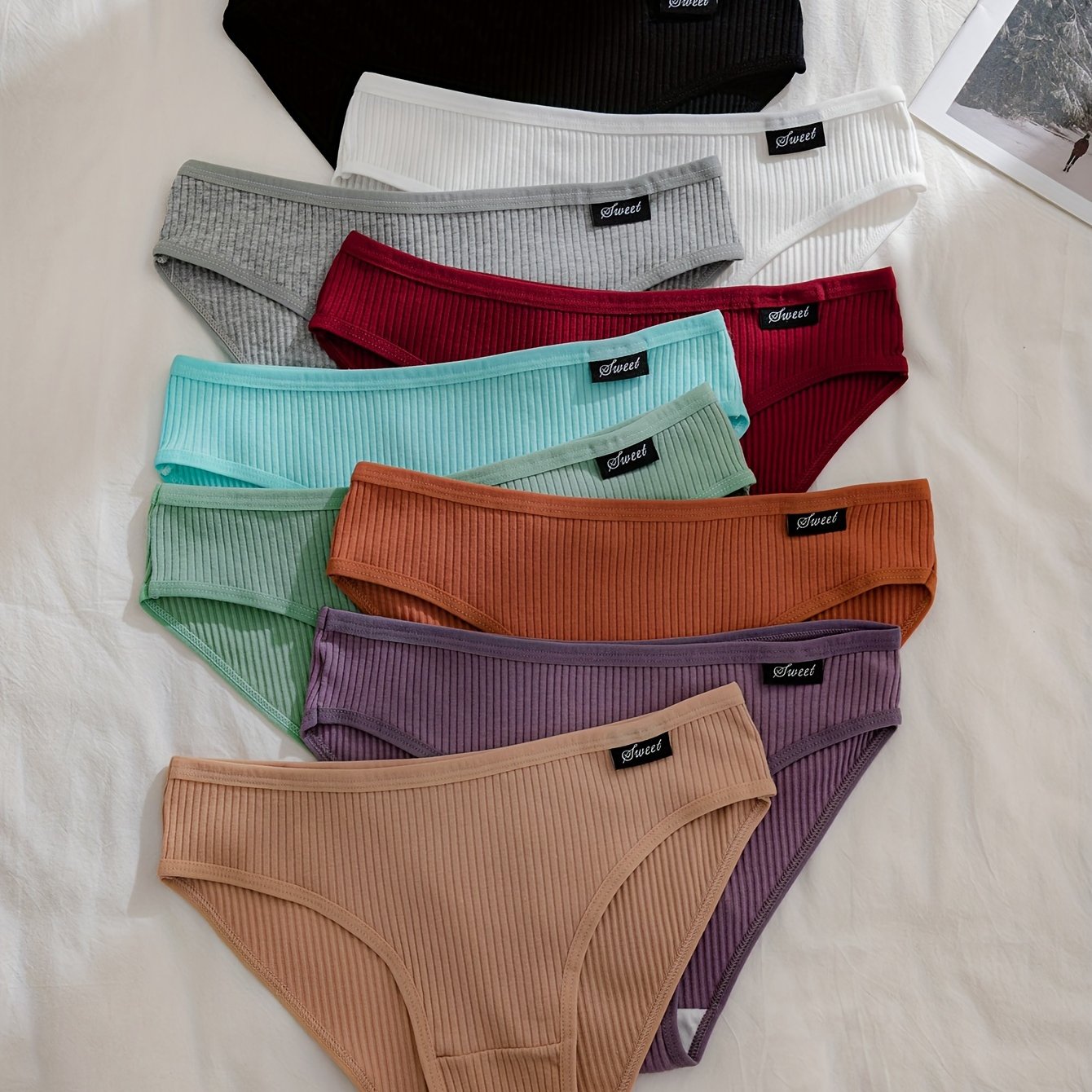9-pack Women's Striped High-elastic Label Sweet Panties