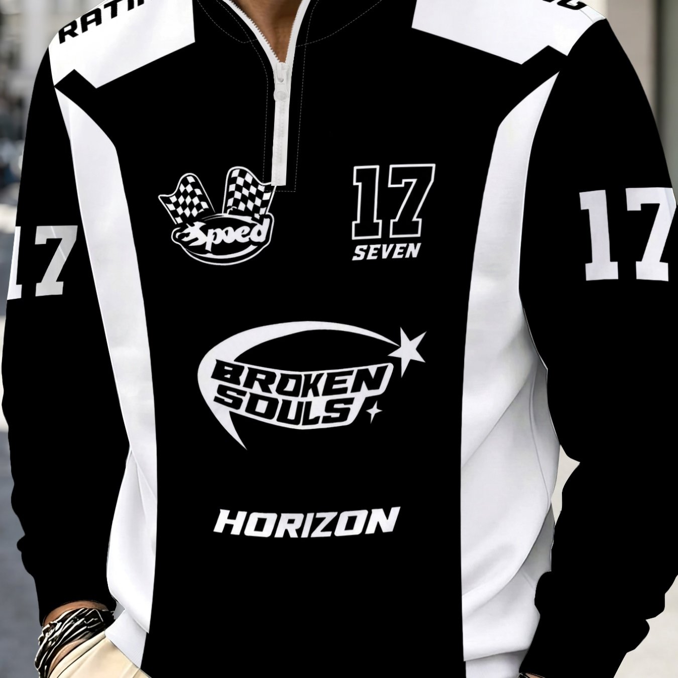 TEMU Men's Half-zip Stand Collar Sweatshirt Printed Sports Casual Top Fashion Pattern Versatile Pullover