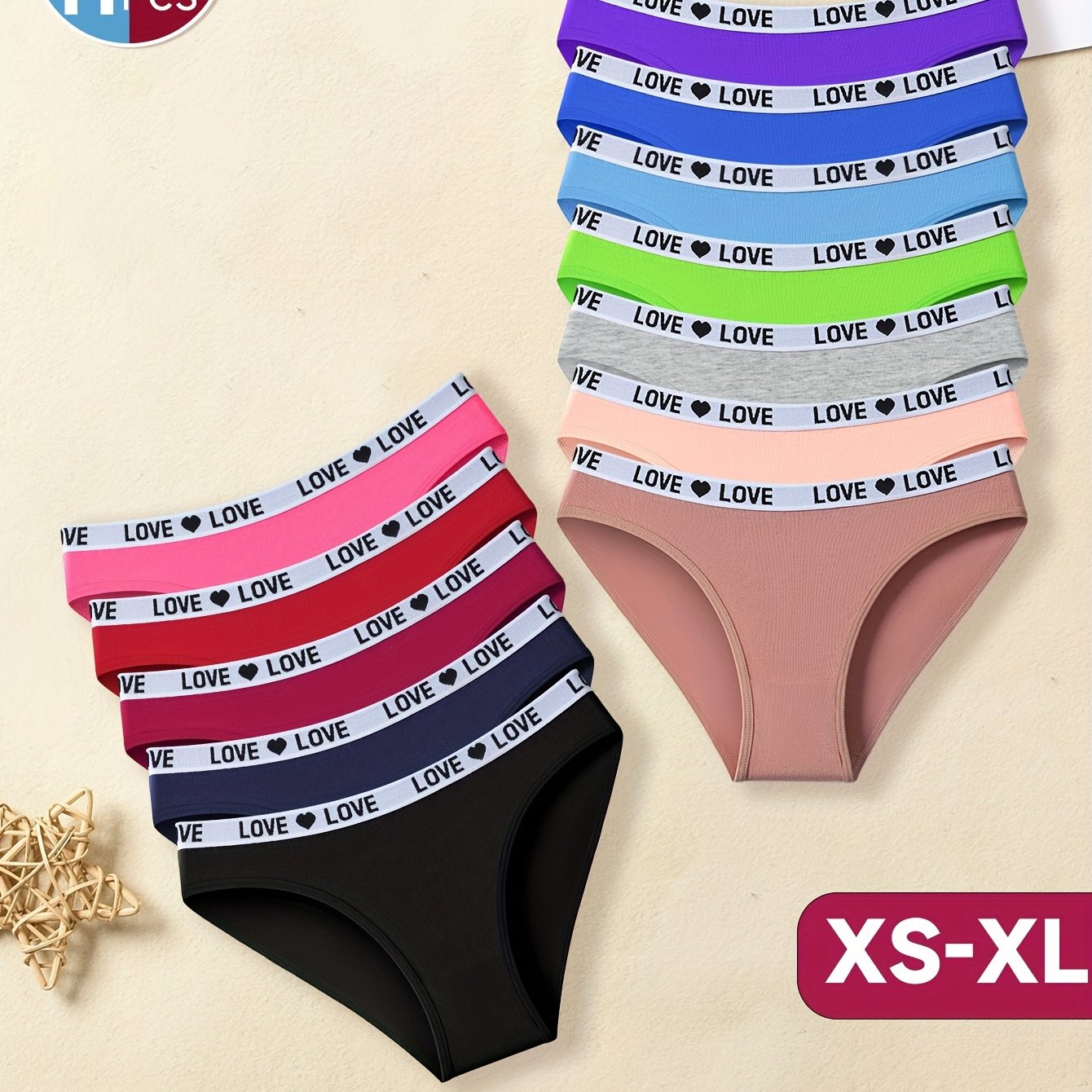 Image of Random 11-pack Women's Low-rise Letter Waistband Panties, Breathable Briefs, Soft And Comfortable Women's Underwear