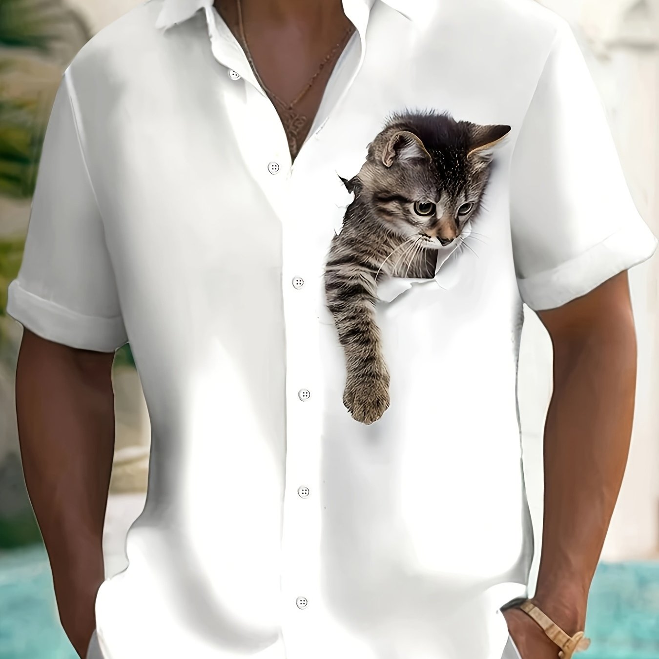 TEMU Men's Casual Print Button-up Short Sleeve Aloha Shirt