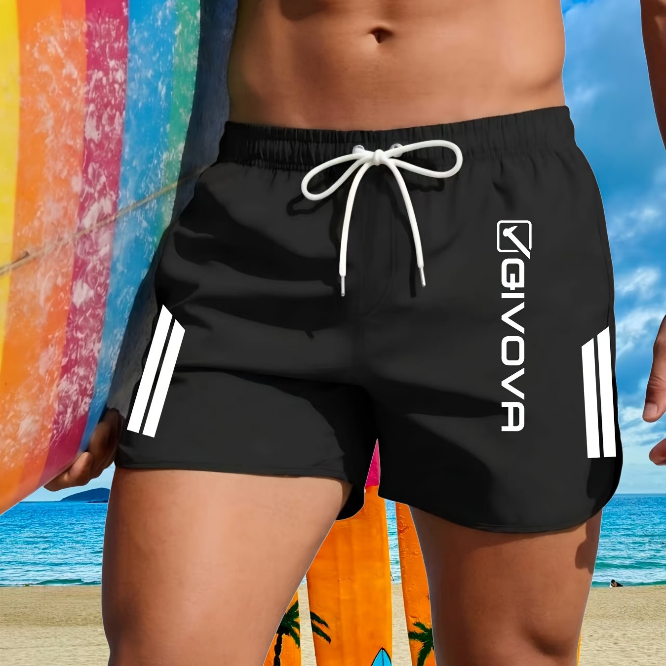 TEMU Pantaloncini da spiaggia da ad asciugatura rapida, traspiranti, sportivi, per vacanze al mare, costume da bagno, pantaloncini Bermuda casual da