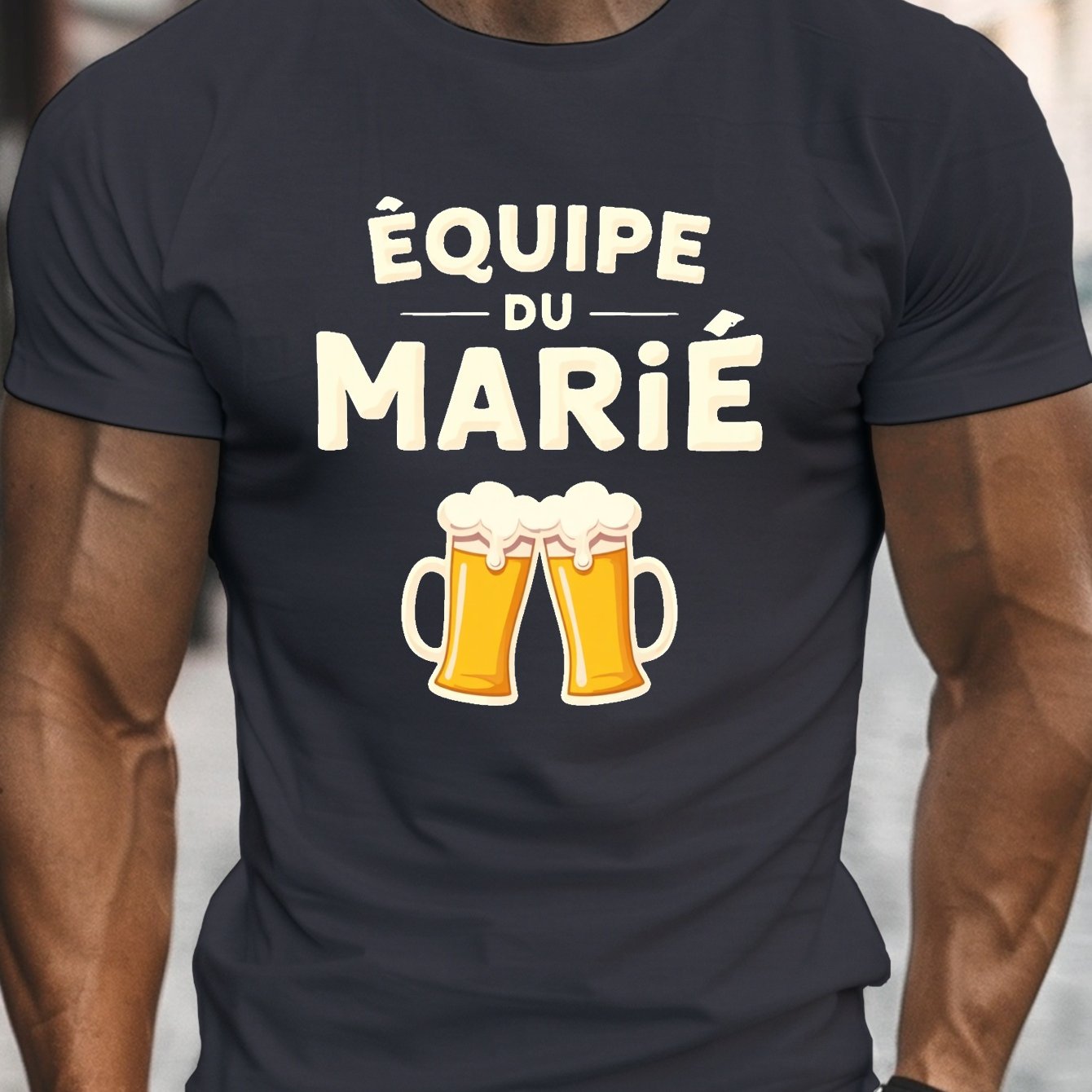TEMU T-shirt Col Rond pour avec Imprimé Bière de Mariage Homme - Tee-shirt Léger d'Été Décontracté avec "ÉQUIPE DU MARI", Lavable en Machine et Coupe