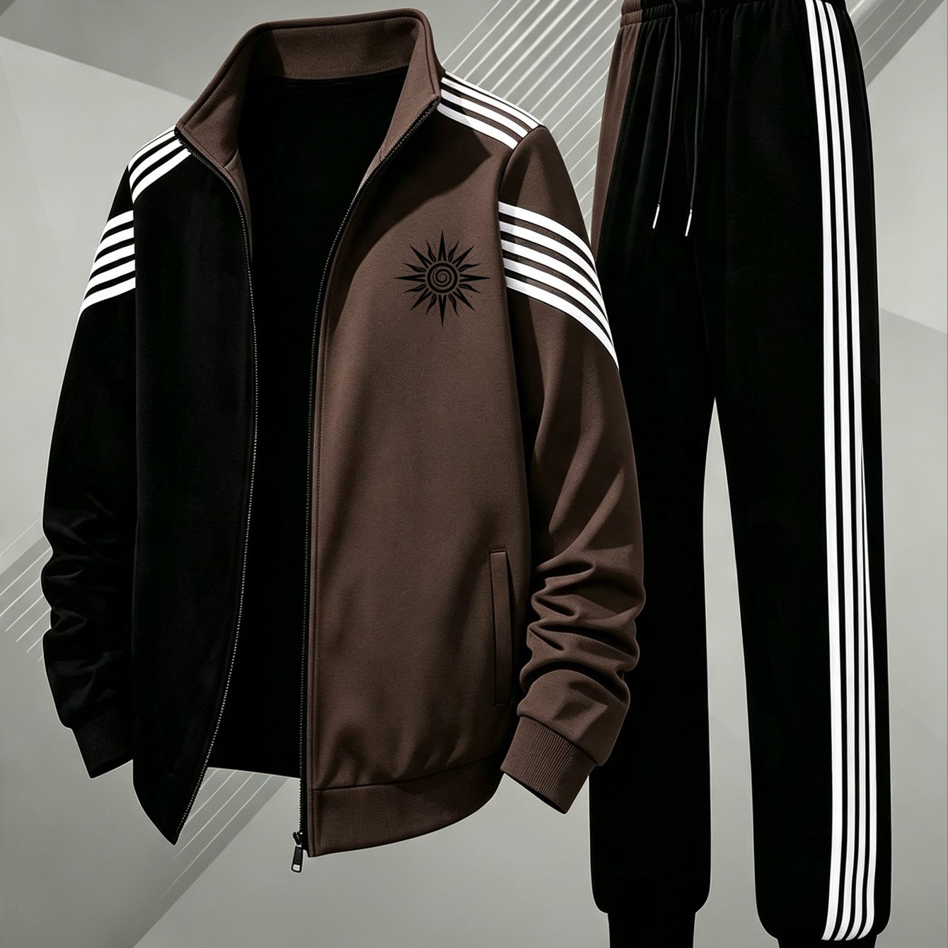 Image of Men's Stylish Tracksuit For Fall And Winter Featuring A Stand Collar, Striped Details, Perfect For Casual Sportswear
