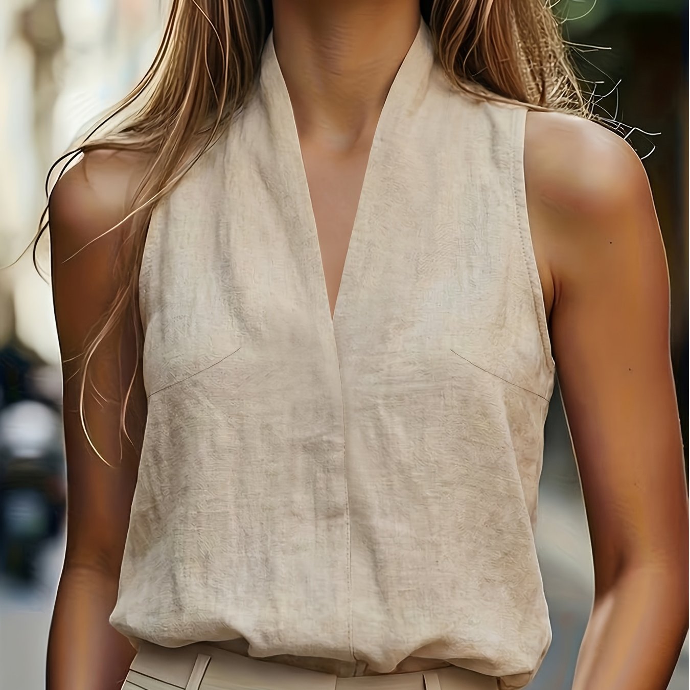Summer Women's Professional Daily Solid 100% Versatile Easy Halter Off-shoulder V-neck Tank Top Blouse Asd1