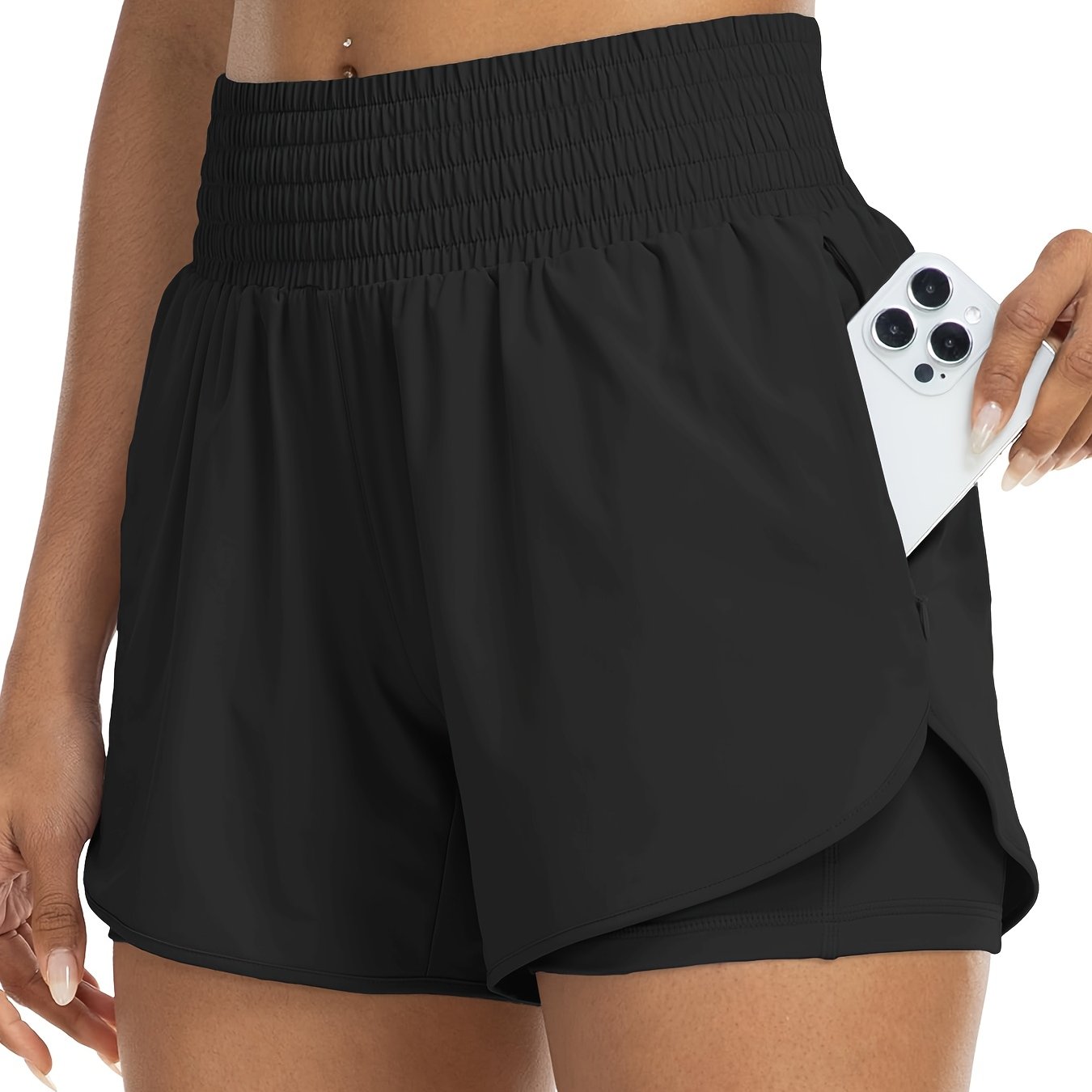 E-shop Damen Sportshorts High Waist Laufen Yoga Fake Zweiteiliges Anti-Exposure Gym Workout mit , enge Sportshorts
