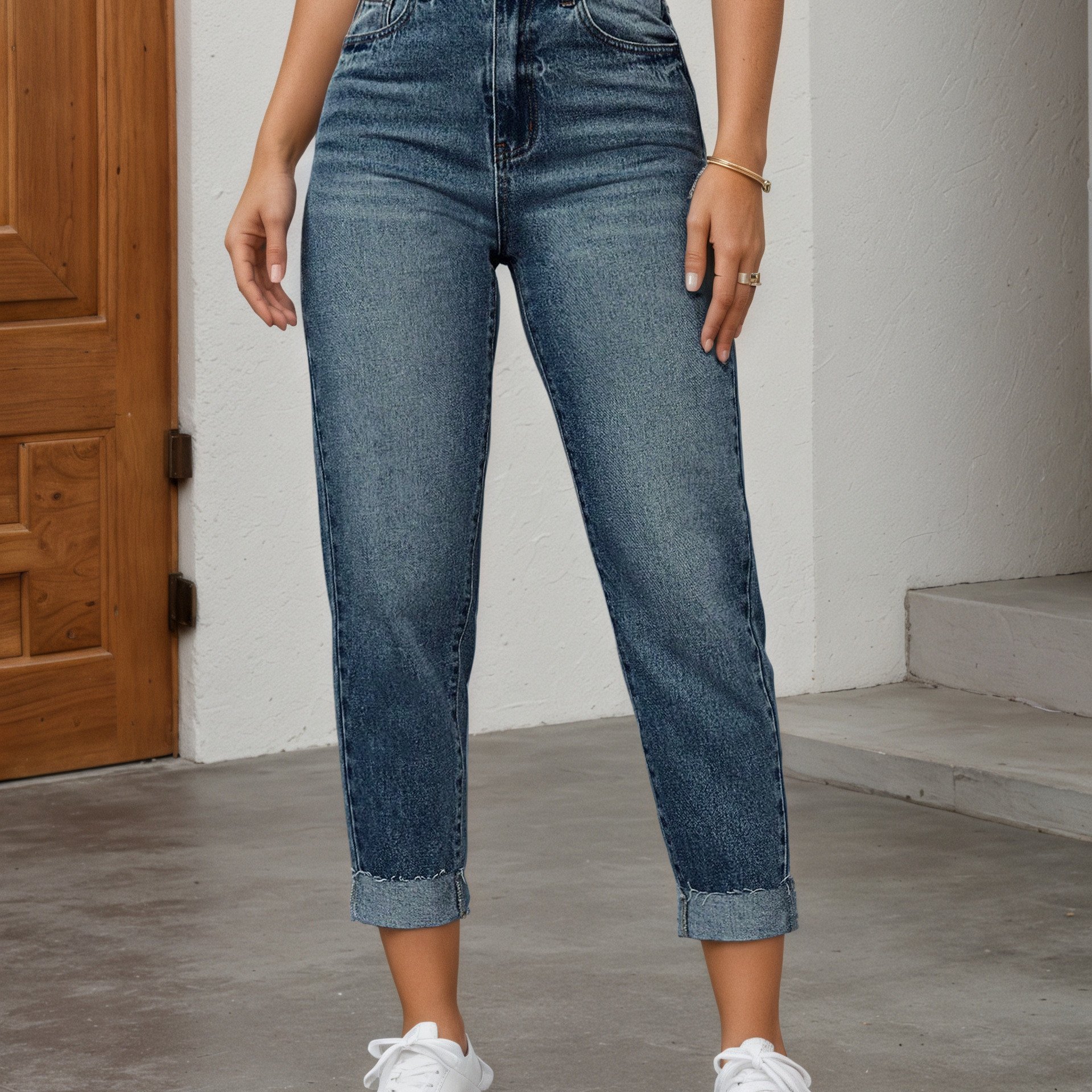 Western Style Vintage Distressed High-stretch Jeans Women's All-match Jeans