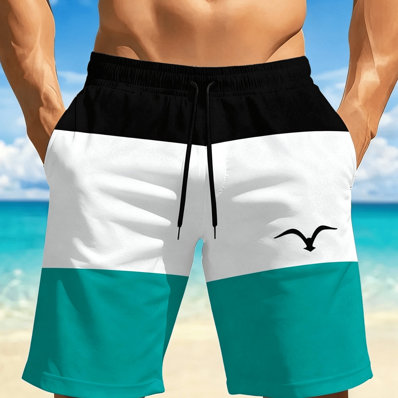 TEMU Men's Quick-dry Breathable Beach Shorts, Featuring Colorful Printed Designs, Elastic Waistband With Drawstring, And Pockets, Shorts Are Perfect