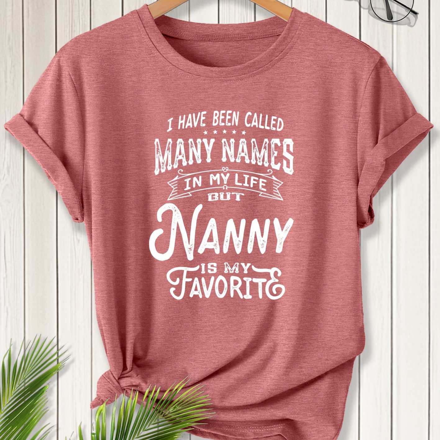 TEMU Ladies Elegant Short-sleeved Nanny Is Nanny / Grandma Fun Name Print Round Neck Women's Short-sleeved Suitable For Spring And Summer Fashion
