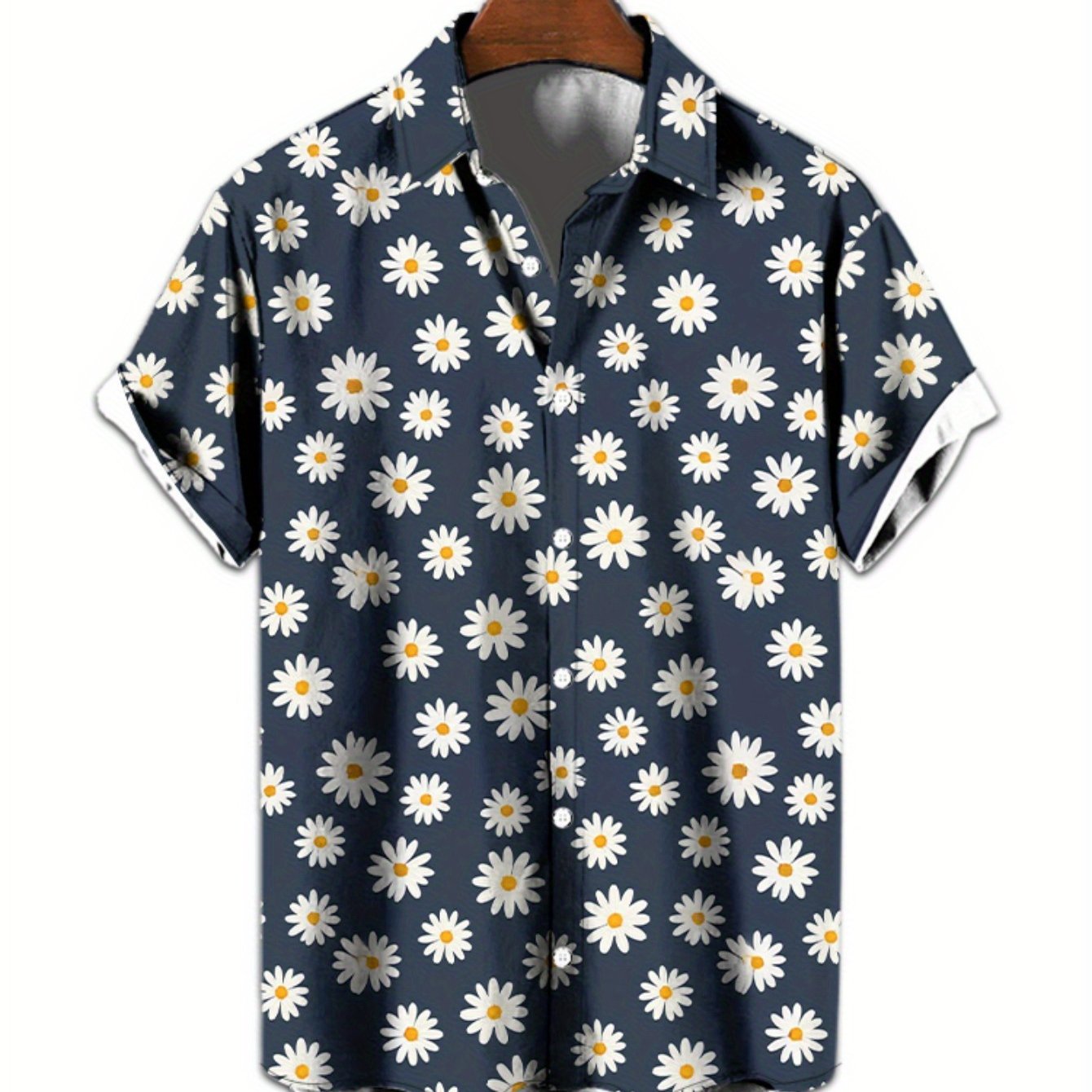 TEMU Men's Short-sleeve Shirt - Stylish And Easy Design, , Casual Collar Shirt, Fashionable And Versatile, Perfect For Dates, Beach Vacations, And An