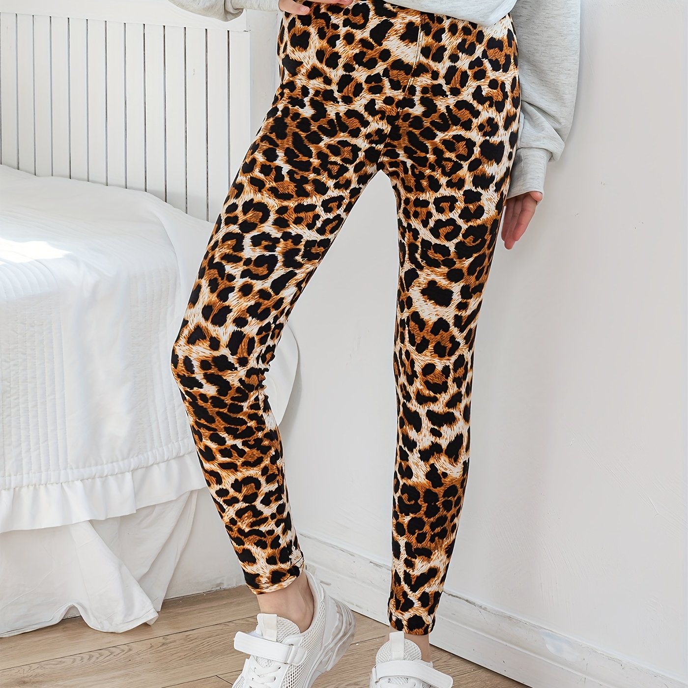 Soft Leopard Print Leggings For Girls