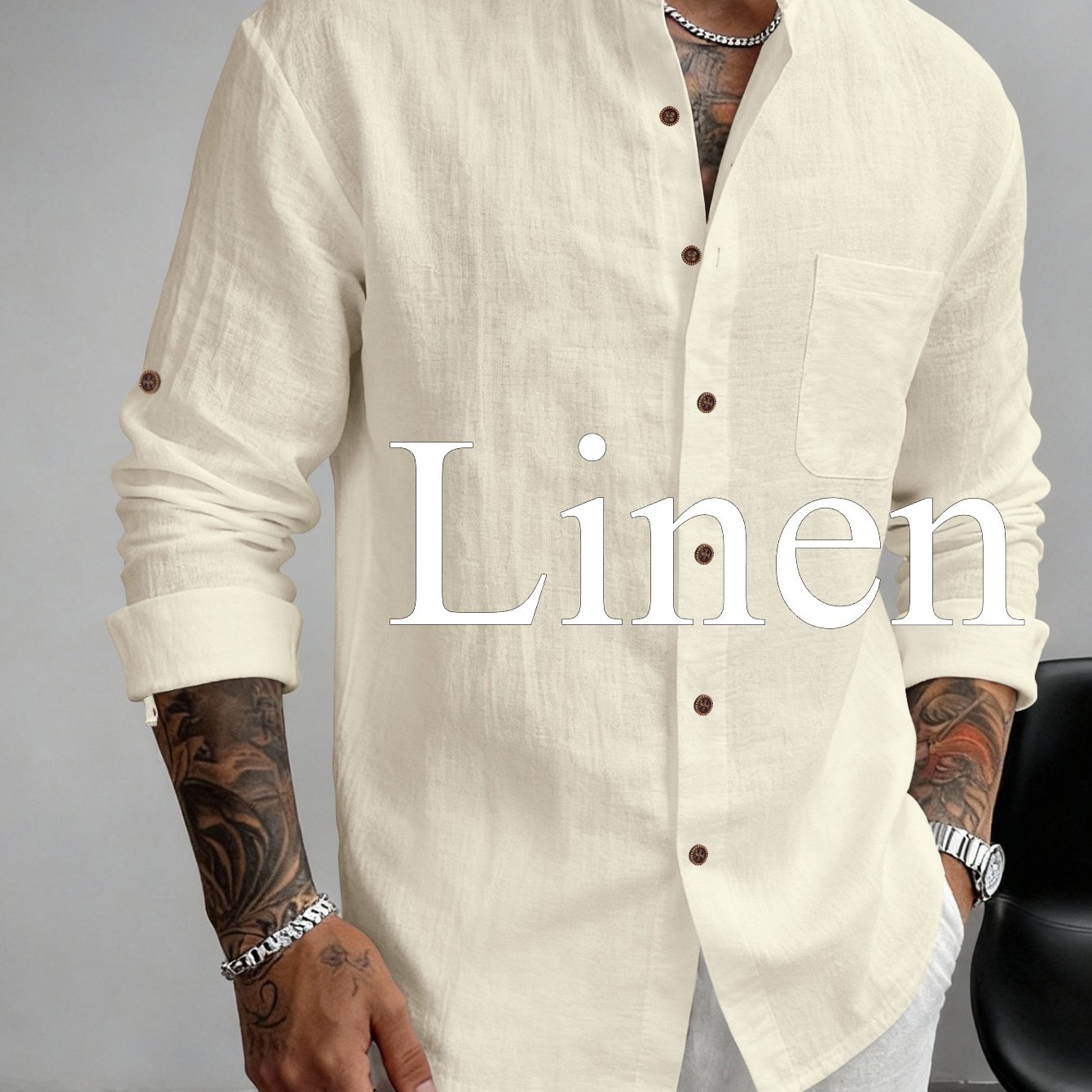 2026 Men's Hawaiian Collar Breathable Linen Henley Neck Casual Long Sleeve Shirt (refer To The Size Chart)