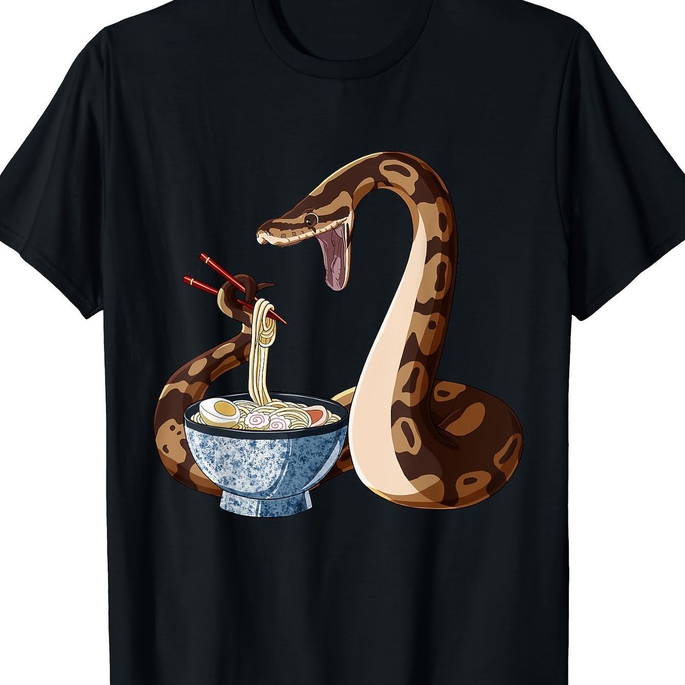 TEMU Funny Japanese Kawaii Ramen Snake Ball Python T-shirt - 180g, Gift For Men Women Dad Mom Own, Novelty Items Novelty Products Men's Novelty