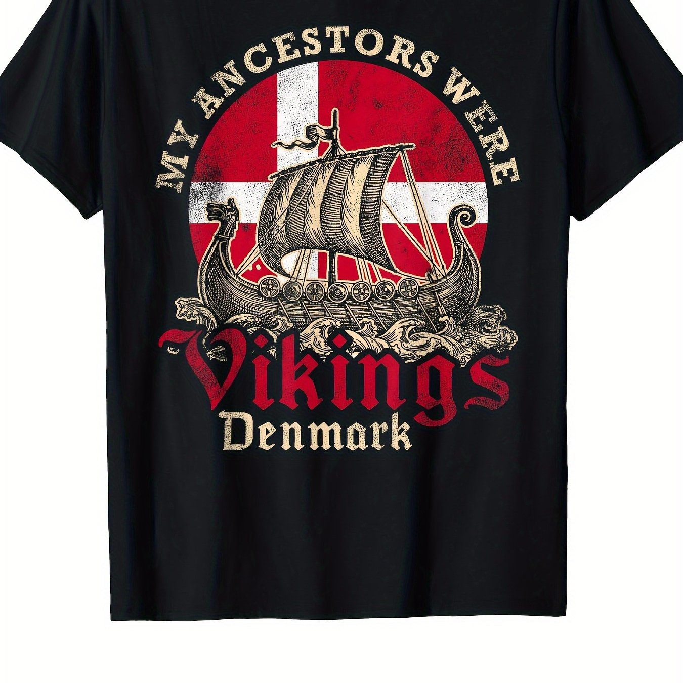 TEMU Men's Viking T-shirt - Heavyweight Danish Print Crew Neck Tee - Nordic Viking Apparel Suitable For Daily Wear & Viking Festival Outfits, Plus