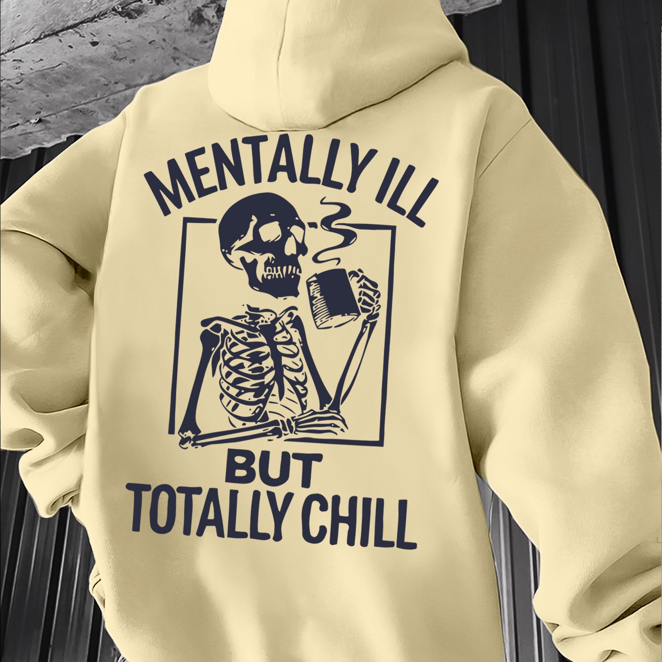 TEMU Men's Vintage Skull Element Fun Letter Fashion Hoodie, Essential, Soft And Warm Lining, Suitable For Casual And Sportswear, Autumn/winter