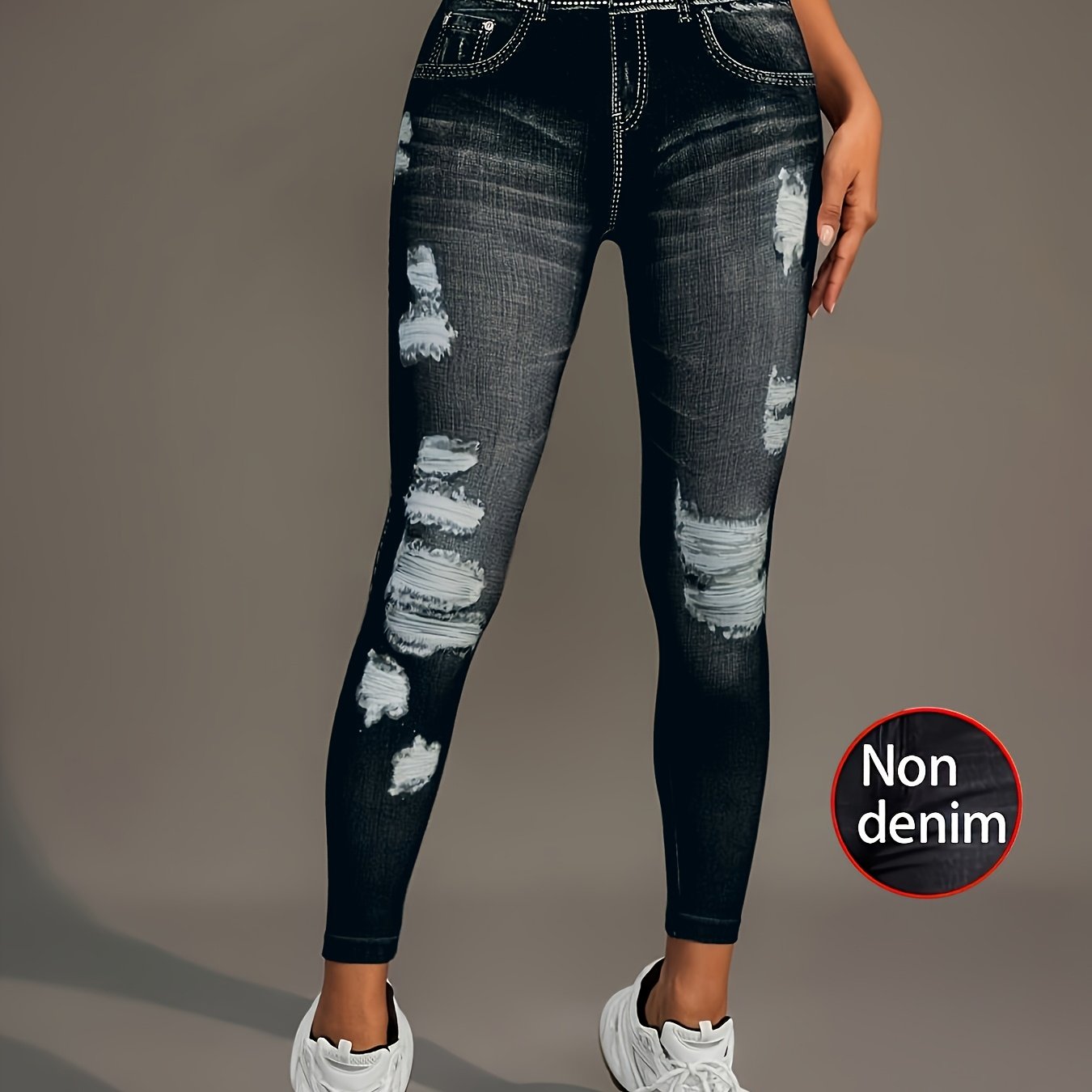 [printed Pants - Not Denim Fabric] [printed Design – Not Textured] Anti-denim Print Leggings - -lifting And Tummy-tucking Design, Modern, Stylish, And Comfortable