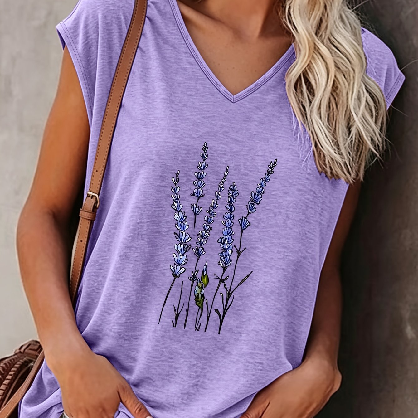 TEMU Plus Size - Summer New Plus Size Women's Fashion Lavender -neck Sleeveless T-shirt, Soft And Skin-friendly Fabric, Loose Comfortable Vest,