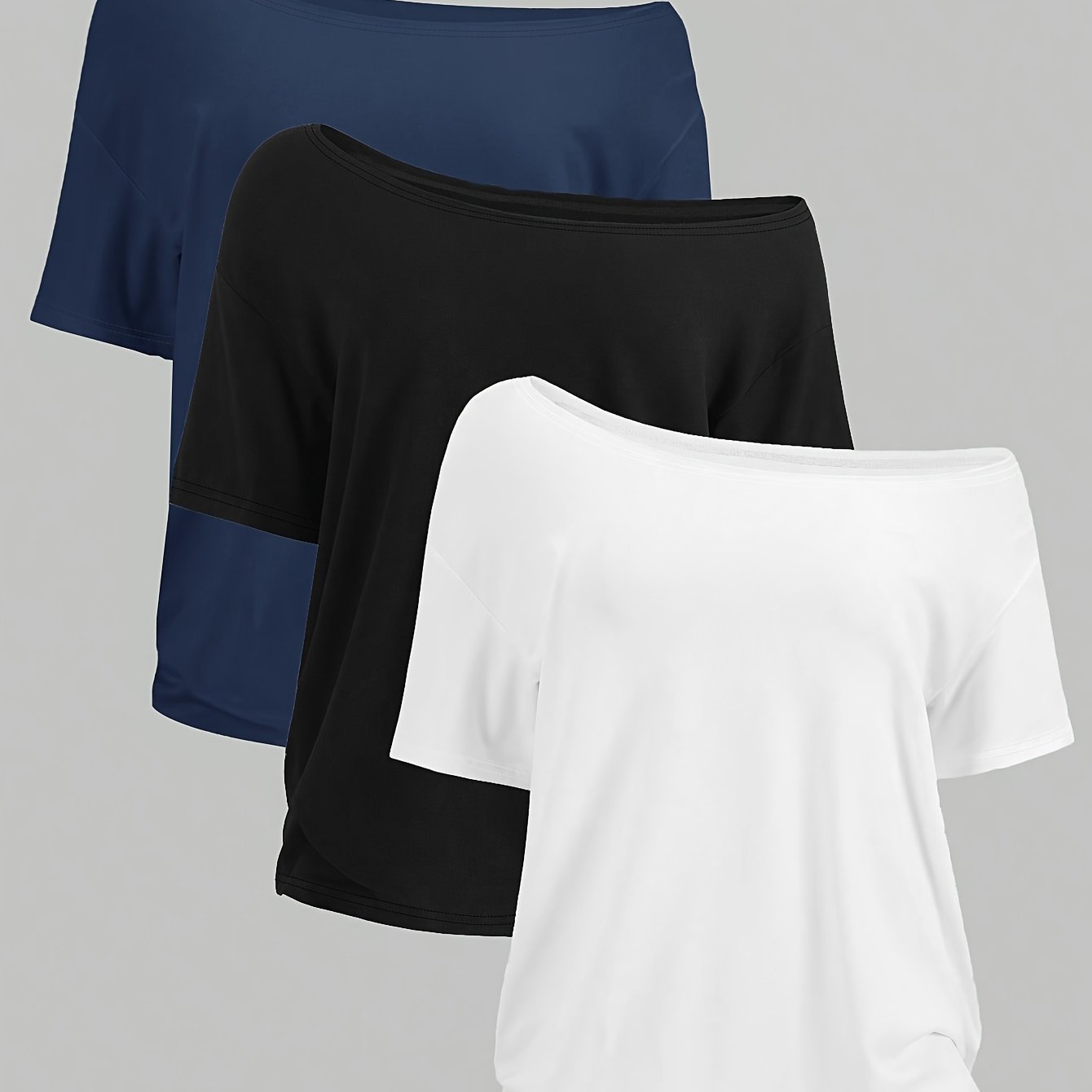 Image of 3pcs Women's Casual Fashion S Multicolor Slanted Shoulders Asymmetrical Short Sleeve T-shirt Three-piece Set