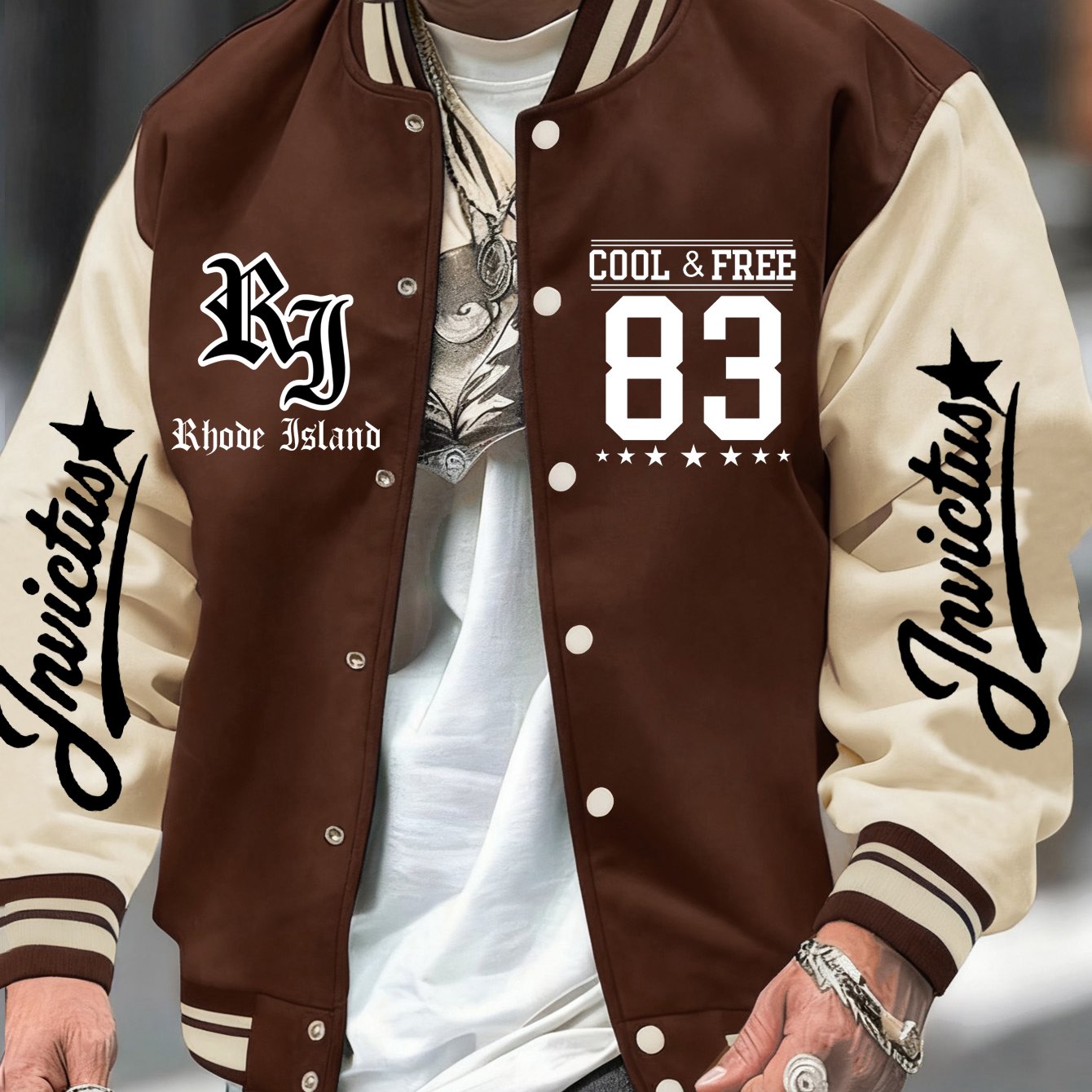 TEMU Chaqueta de béisbol vintage para hombre, estampado de Digital/83/LA en Los Ángeles, diseño de estilo varsity, tejido de poliéster duradero y
